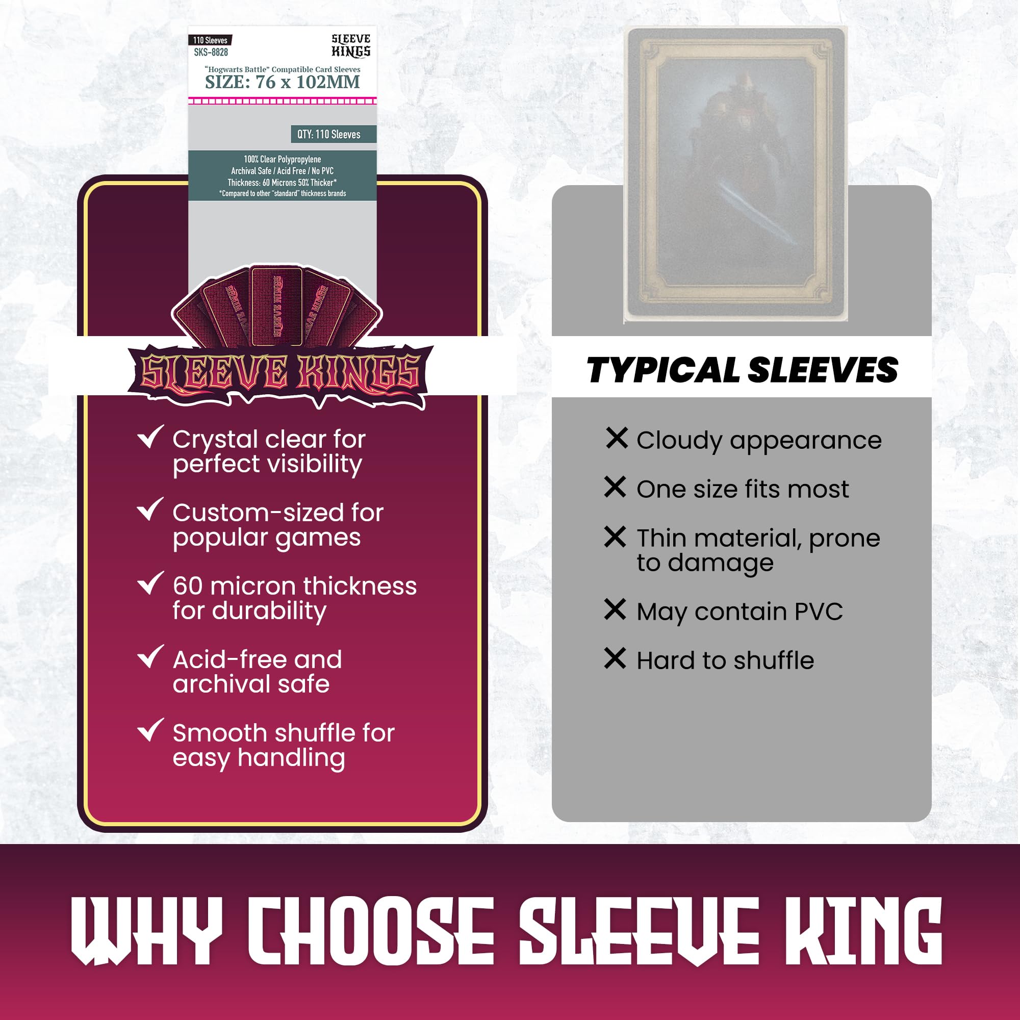 190mm x 126mm card sleeves Amazon.com: Sleeve Kings Standard Card Sleeves – 110 Count, Clear 60 Micron  Thickness, Large Size (76 x 102 mm), Compatible with Hogwarts Battle & More  – SKU: SKS-8828 : Toys & Games