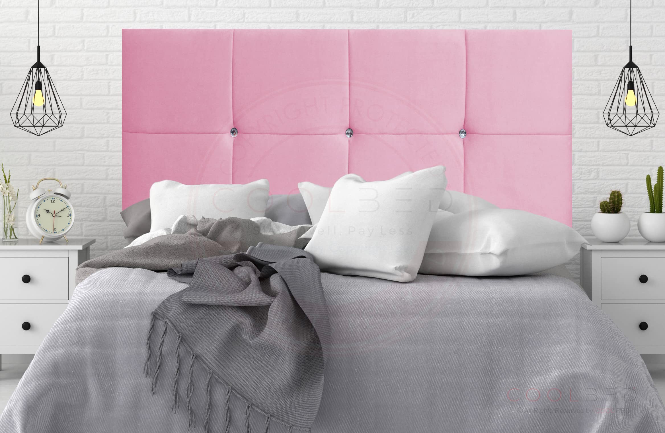Plush Velvet Ayana 8 Cube Divan Bed Headboards 20โ or 24โ Height Upholstered Headboard (Super King (6') - 20" (H), Pink Plush)