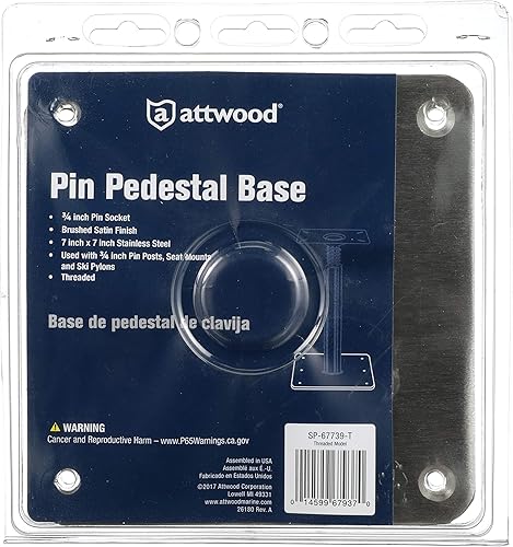 Miniatura 7 de Attwood SP-67739-T Lock'N-Pin Base de pasador de  de pulgada, base de 7 x 7 pulgadas, roscado, buje de acetal, preperforado para montaje, plateado