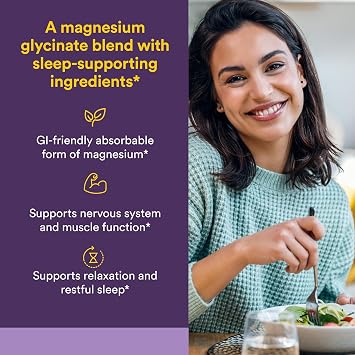 Natural Factors Stress-Relax Nighttime Magnesium Glycinate - Well-Absorbed Magnesium with L-Theanine, Melatonin & PharmaGABA for Restful Sleep & Nervous System Support - 60 Capsules (30 Servings)