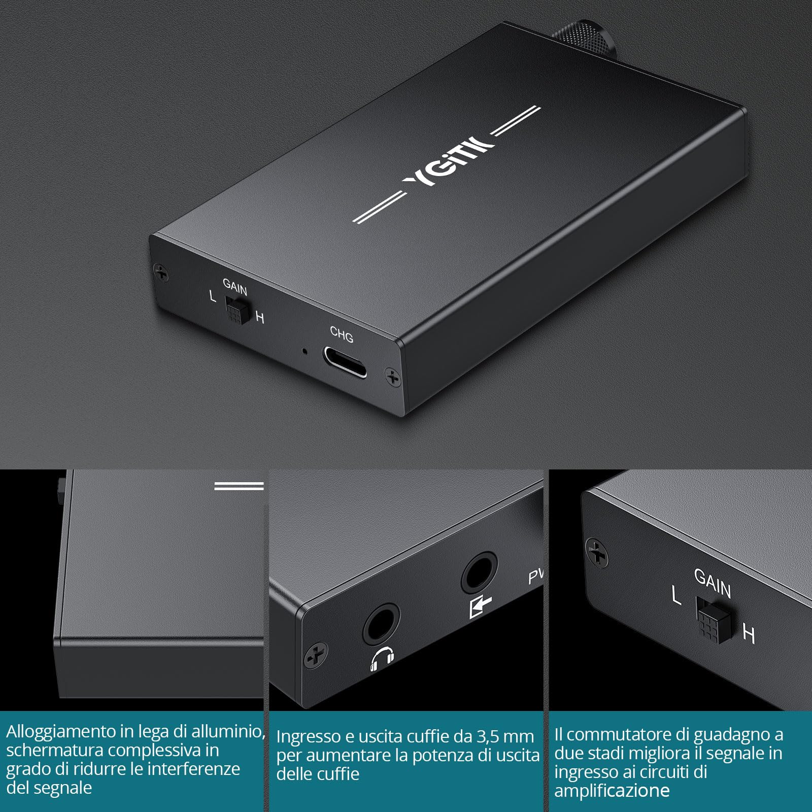 Amplificatore Hifi per Cuffie Portatile 16-300Ω, 1500mAh con 8h di Riproduzione, Interfaccia Type-C,Jack Audio 3.5mm,Carcassa in Alluminio,Compatibile con MP3/Smartphone/Laptop/PC