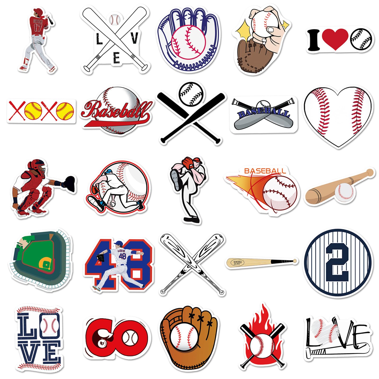 50PCS Cartoon Baseball Stickers for Teens Boys Girls Kids Adults,Sport Graffiti Waterproof Decals for Laptop Water Bottle Luggage Notebook Car Bike Computer Phone Helmet Skateboard Bicycle - Image 2