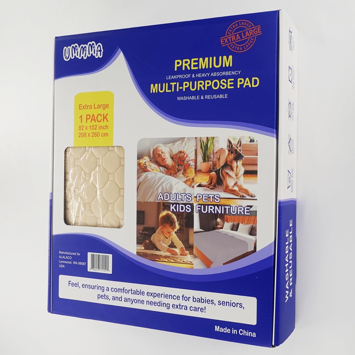 Extra Large 82" x 102"– Heavy Absorbent, Leakproof Under Pads - Washable & Reusable, Anti-Slip, Ultra-Soft - Waterproof Protection for Beds, Furniture, Pets, Kids, Seniors & More