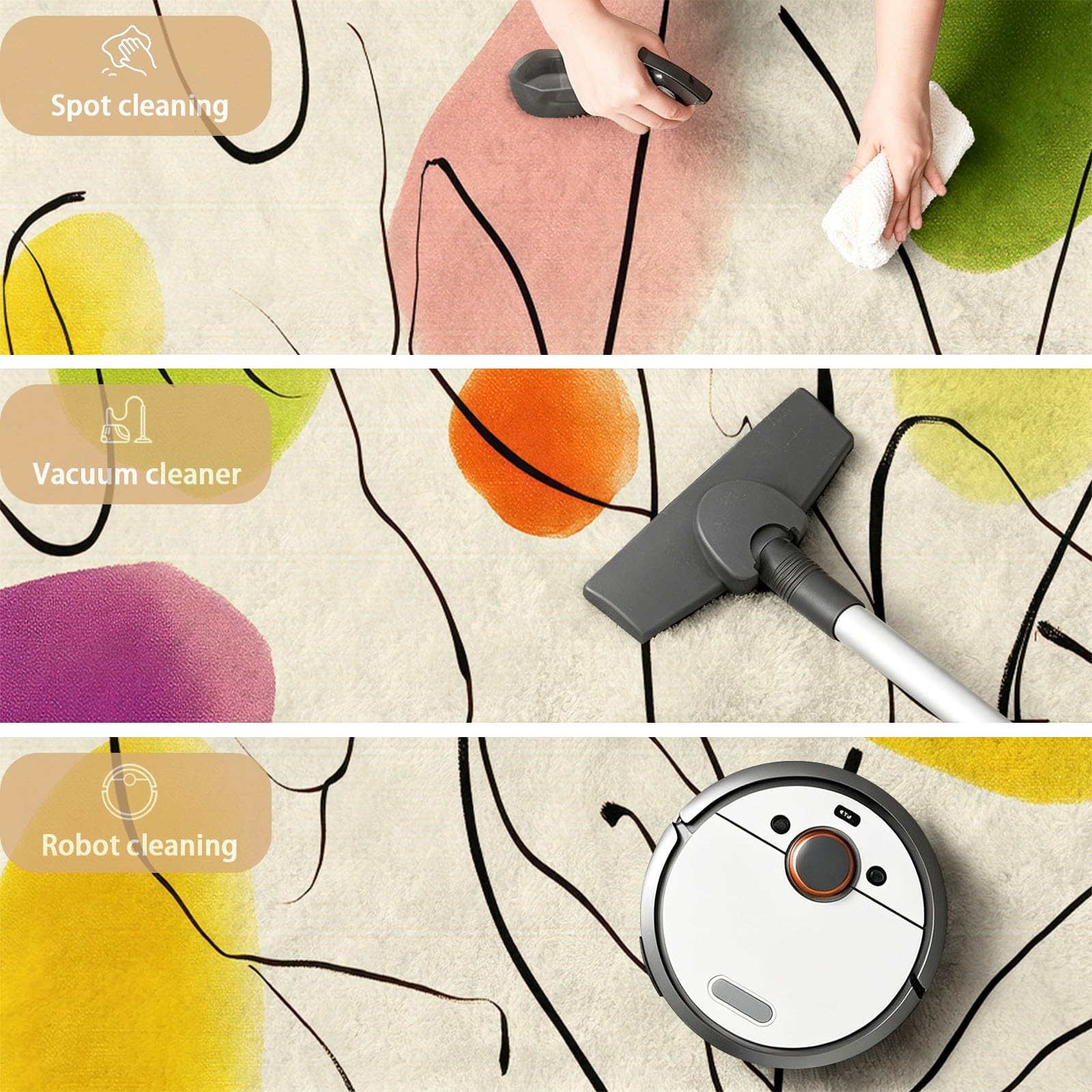 Générique Tapis Salon 80 x 150 cm Formes Organiques Géométrique, Tapis Style Artiste Moderniste, Lavable Antidérapant, Decoration Chambre Maison, Poil Ras, Doux, Crème