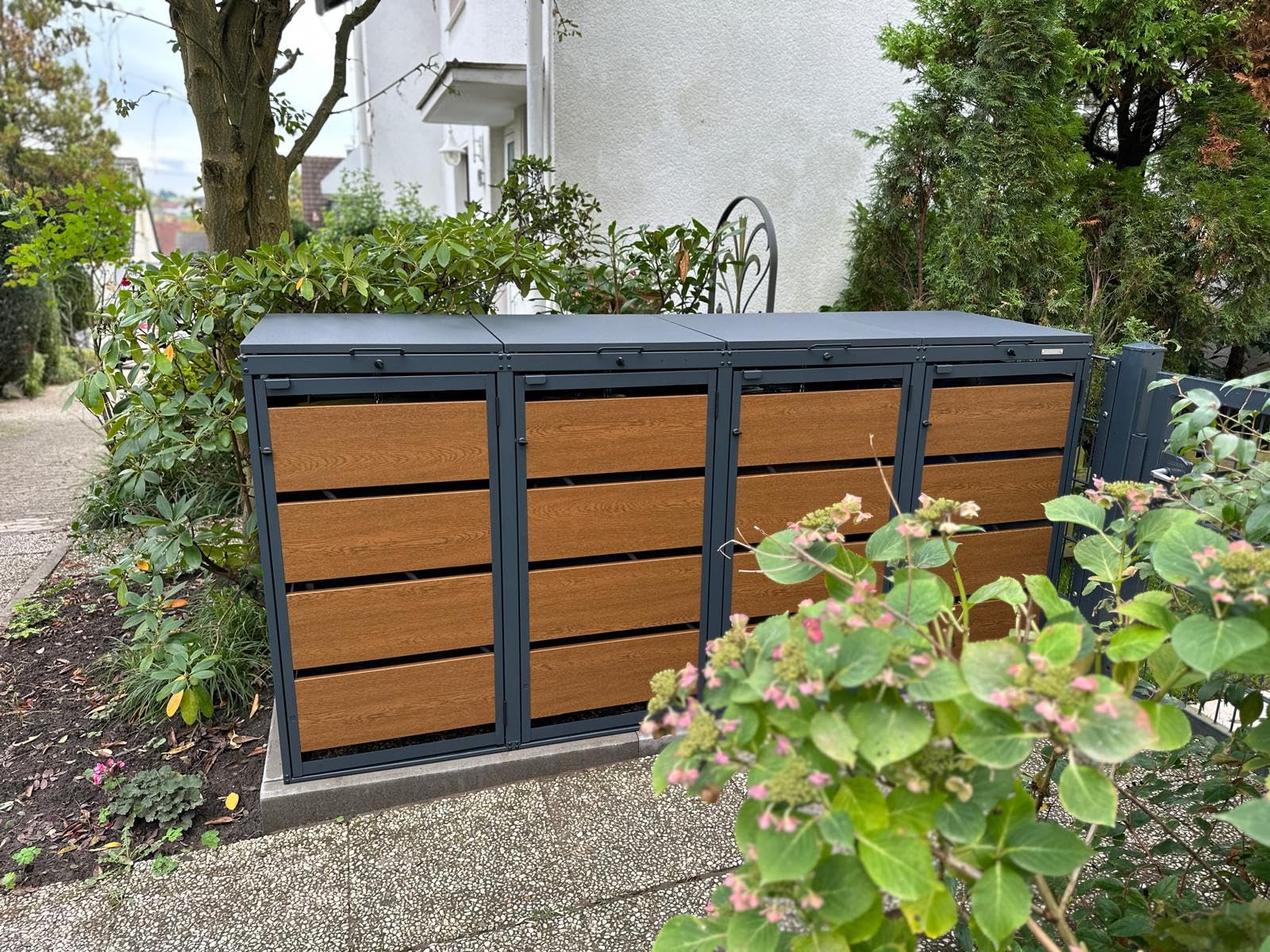Mülltonnenbox 3er für 120 Liter Mülltonne | Golden Oak | Mülltonnenverkleidung | Mülltonnenhaus | Box für Mülltonnen | Mülltonnenunterstand | Mülltonneneinhausung