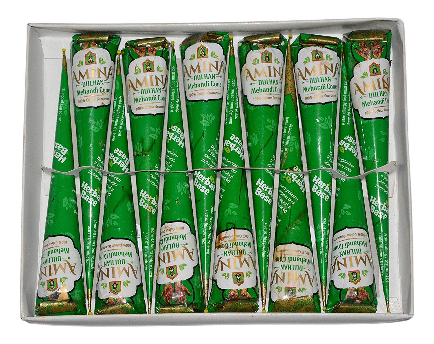 Amina Henna Instant Tatto Outline Mehendi/No Chemicals Dyes - Color Paste Cone (Green,24 Piece)-image-32