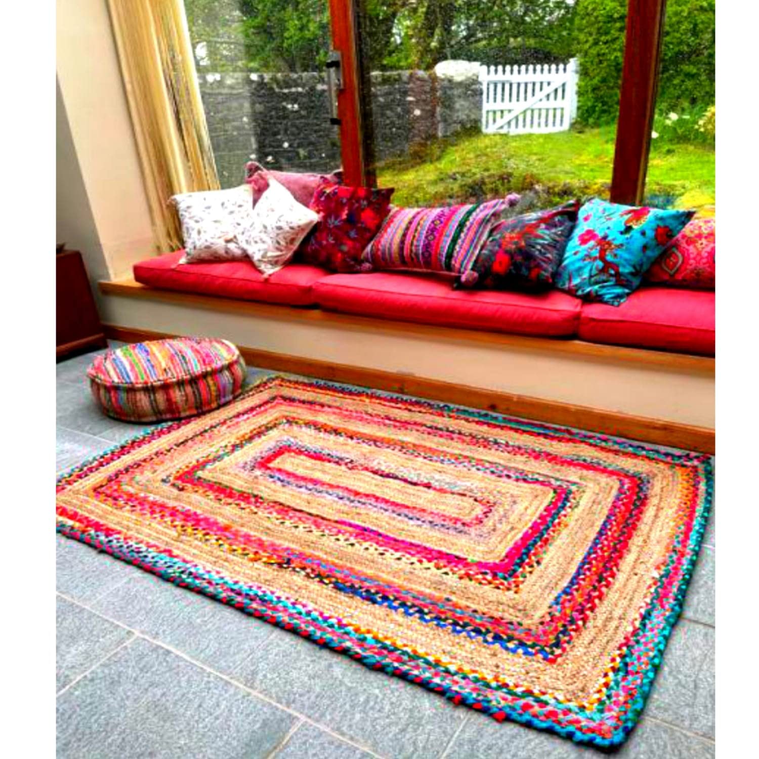 KMDD Brand Handloom (3x6 Feet) Galicha Natural Jute and Cotton Home Decor Diningroom Decorative Rug for Home Jute Carpet for Balcony Bedroom Garden Kalin Bedside Runner livingroom