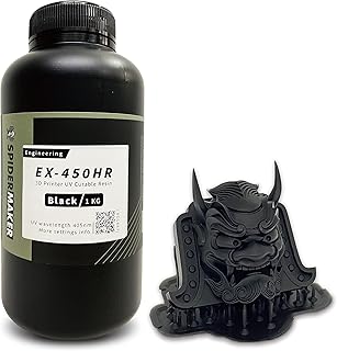 SPIDER MAKER SpiderMaker 3D Printer 8K Resin EX-450HR, 405nm LCD UV-Curing Resin, High Precision & High Rigidity Engineering Photopolymer Resin, Works Both on 4K & 8K Printers, Low Odor (Black, 1kg)