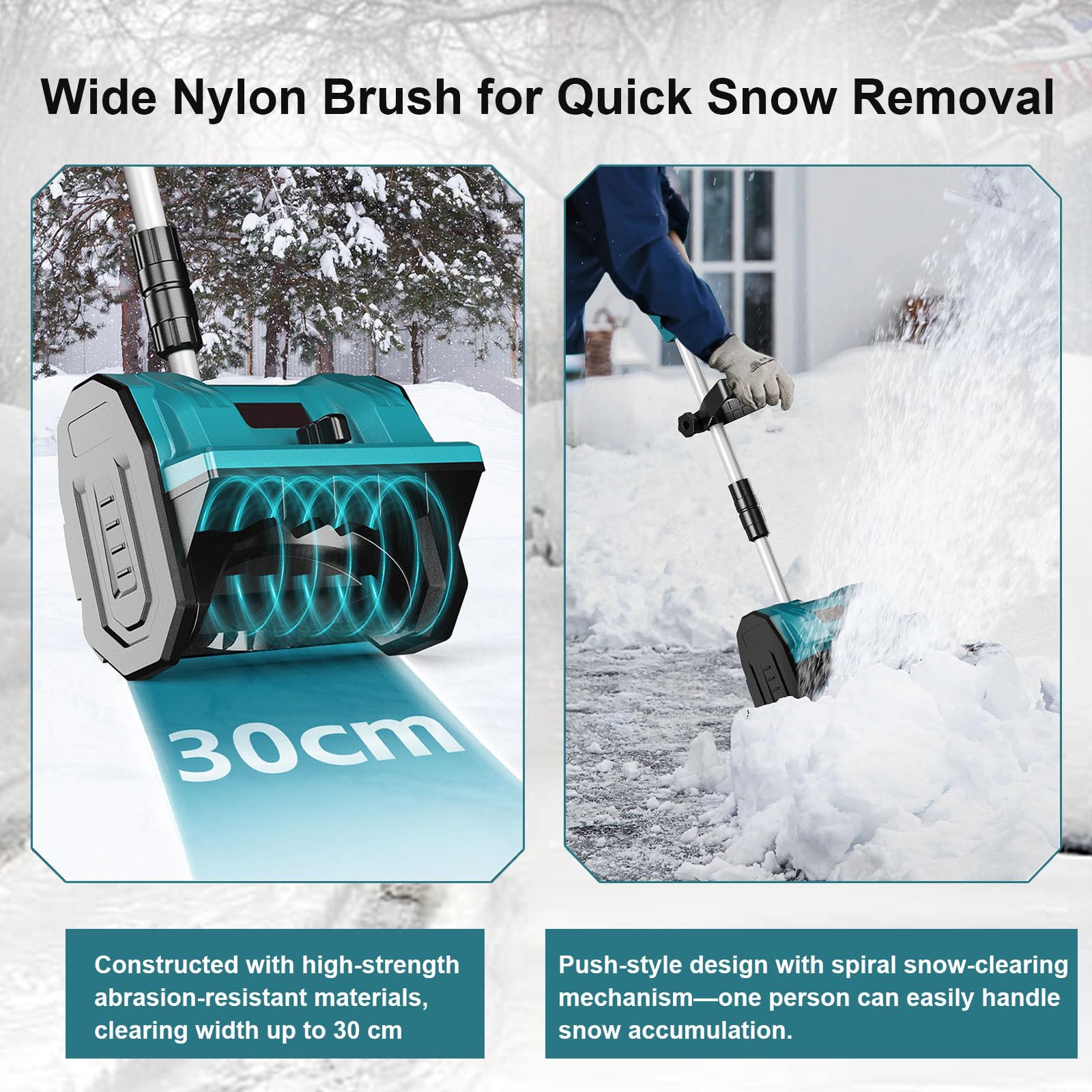 Pala Da Neve Ricaricabile Aggiornata 2025-Asta Telescopica In Lega Di Alluminio,Strumento Per La Rimozione Della Neve Invernale Spazzaneve,Larghezza Di Sgombero 30cm 3000mAh-2batteries