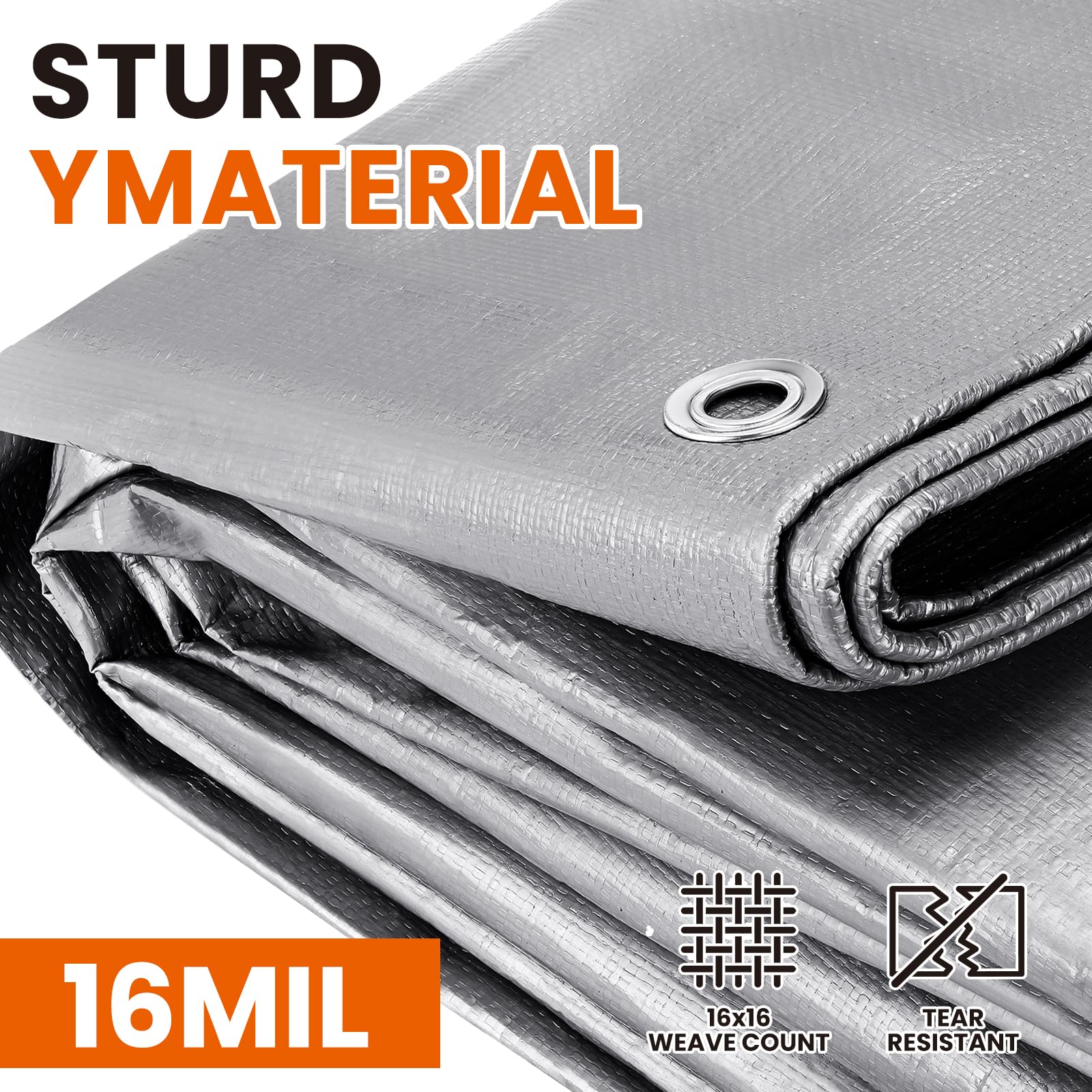 30x30 FT Tarp Waterproof, 16 Mil Tarps Heavy Duty Waterproof Multipurpose Protective Cover UV Resistant Rip Tear Resistant with Grommets Reversible for Home Boats Cars Camping Tarp