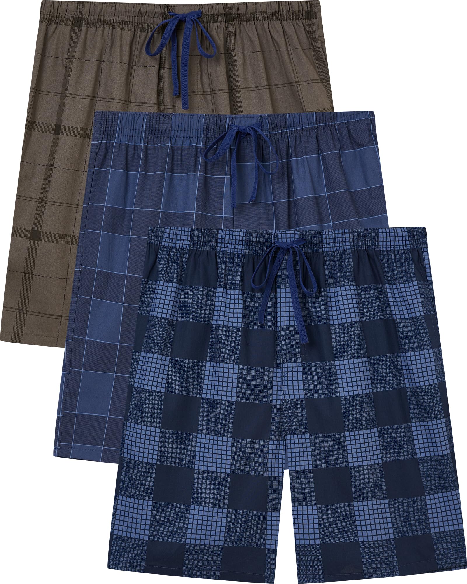 Schlafanzughose Herren Kurz, Kariert Pyjamahose 3er-Pack mit Seitentaschen und Elastischem Bund
