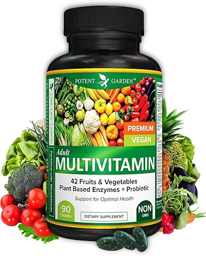 Potent Garden Multivitamínico para adultos para mujeres y hombres, 42 frutas y verduras más probióticos, apoya el metabolismo energético y el