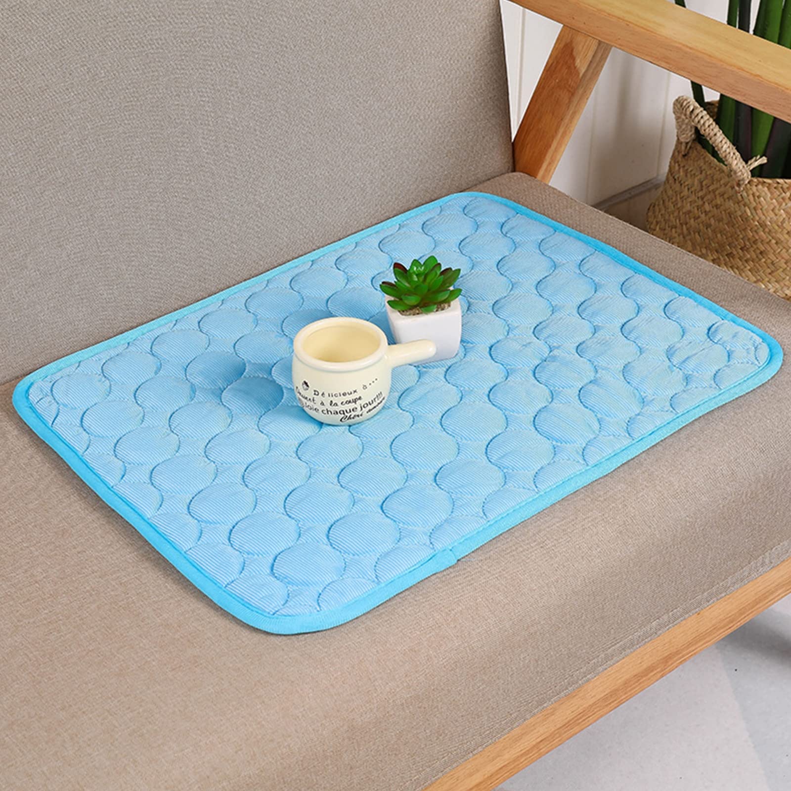 Cama para Perros, Manta refrescante portátil y Lavable for jaulas de Perros(Blue,L)