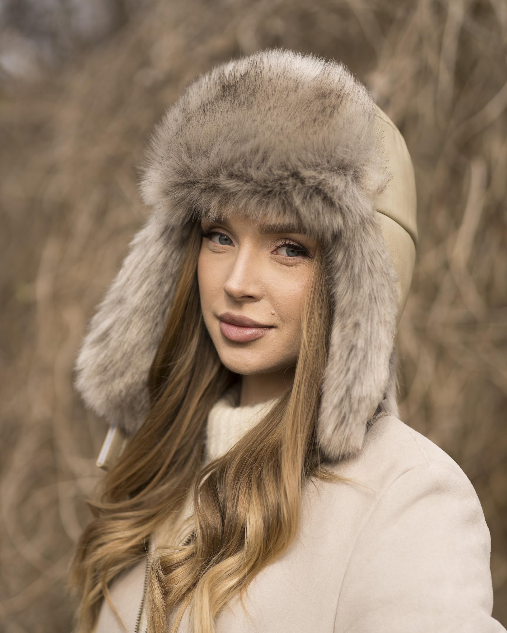 Futrzane Cappello di Pelle con Paraorecchie - Berretto Donna Aviatore Pelliccia