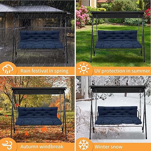 Miniatura 7 de Cojines para columpio de 2 a 3 plazas, cojín de columpio para porche al aire libre, impermeable, grueso, de 4 pulgadas, con respaldo y lazos,