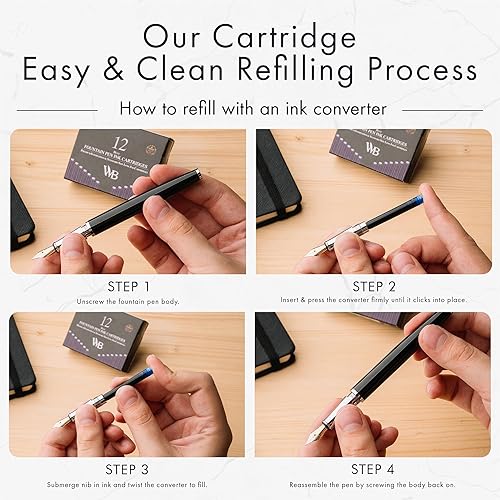 Miniatura 8 de Wordsworth & Black Paquete de 12 repuestos de tinta para pluma estilográfica, juego de 6 cartuchos de tinta azul, tamaño estándar internacional,