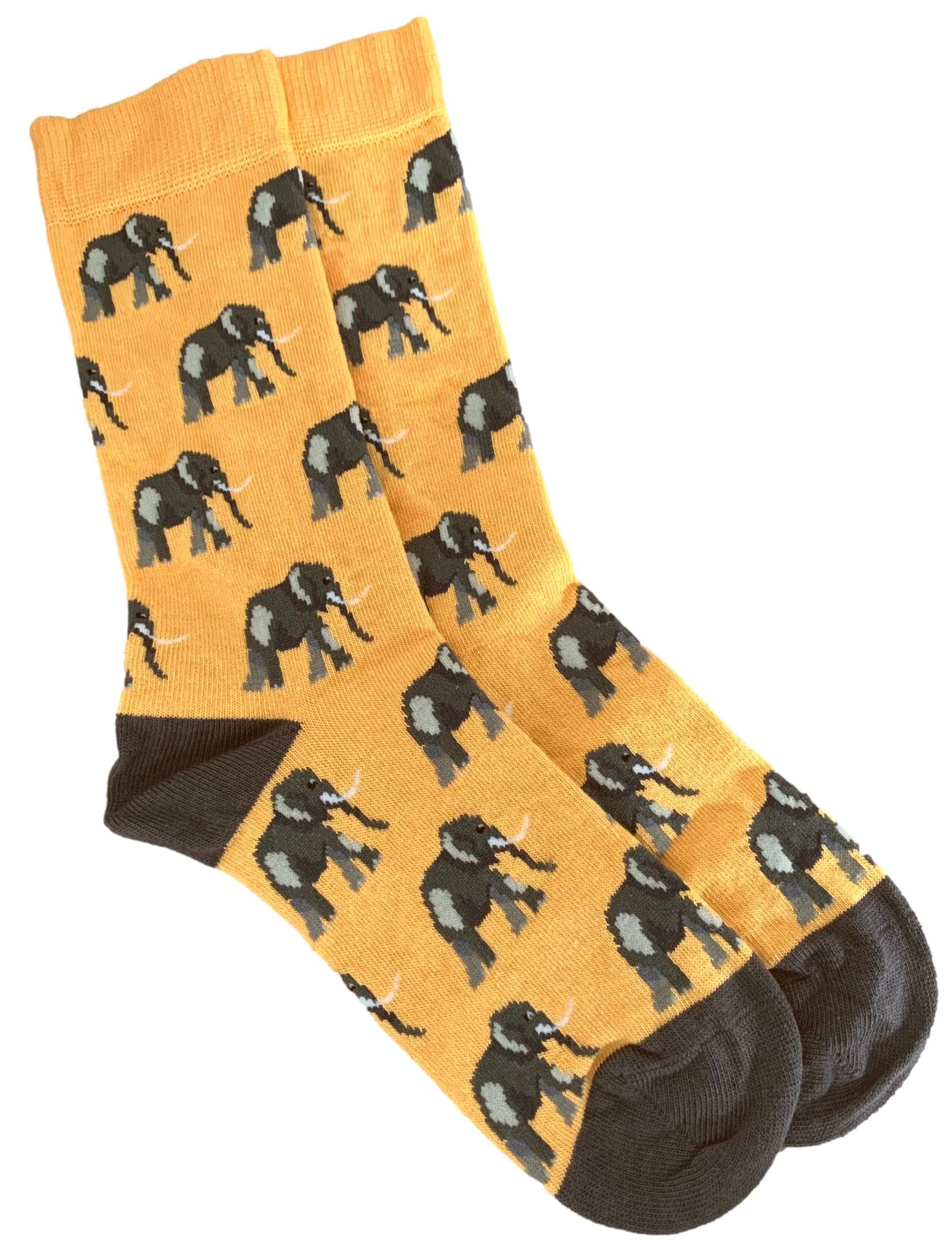 Purple Possum Women's Yellow, Mustard, Mustard Yellow, Dark Yellow Purple Possum® Elephant Socks Mustard Yellow Grey Elephants Soft Bamboo Cotton Blend Size 4-7
