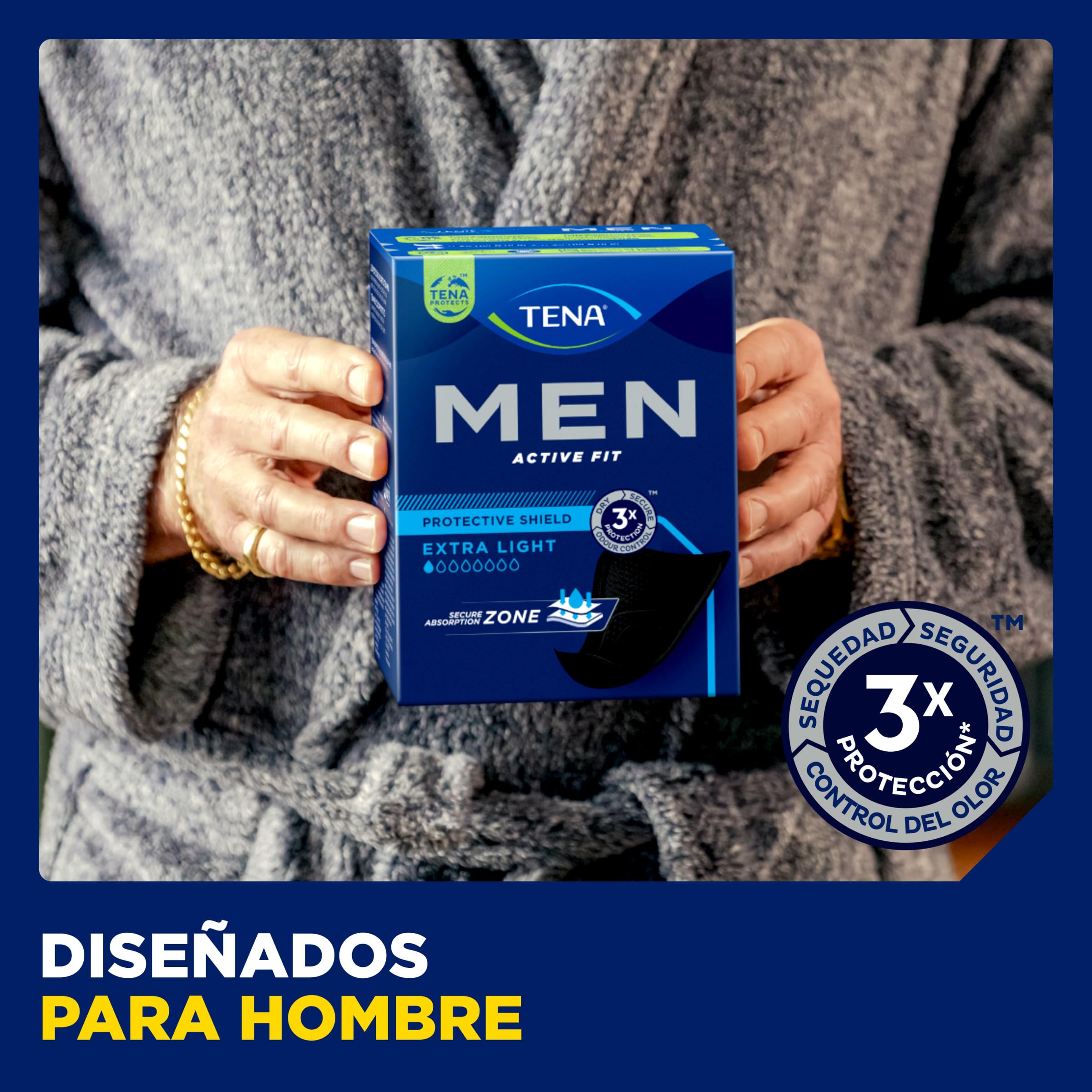TENA Men Level 0 x14 - Compresa Protectora Fina para Hombre - Para Incontinencia y Goteo Ocasional - Protector Ligero y Absorbente - 14 Unidades - Color Negro - Paquete Mensual