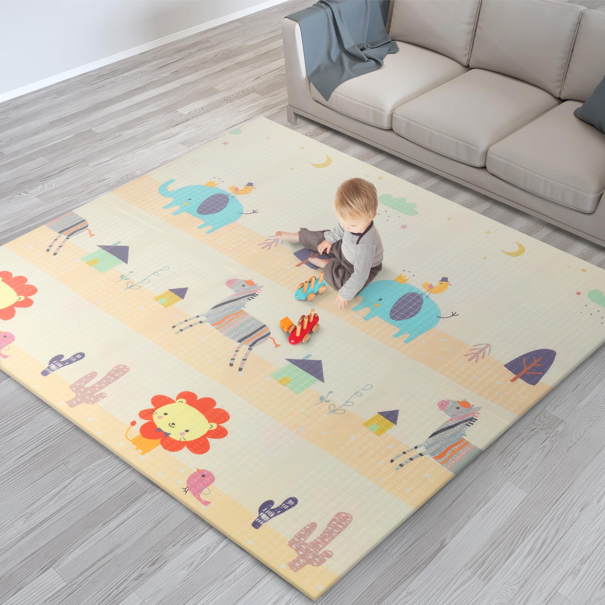 scoosh Foldable Activity Mat - Double-Sided, Reversible, Waterproof, Ideal for Playtime, Picnics, and Quality Family Bonding - Premium Quality Outdoor & Indoor Mat (Small Play Mats Animals)