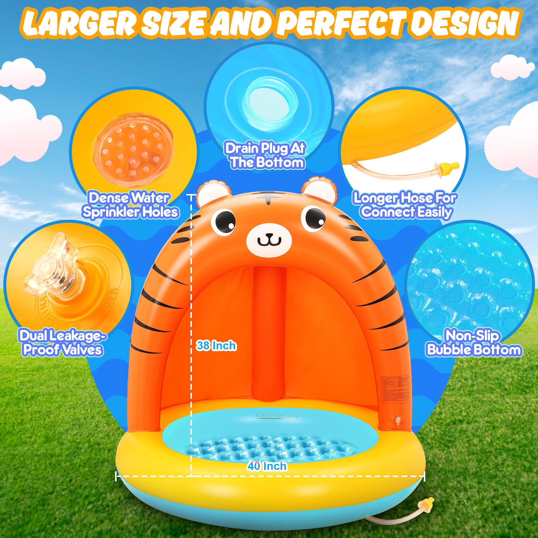 Piscine Gonflable Splash Pad | Piscine à E'claboussures pour Enfant Piscine Gonflable D'arrosage | Jouet d'eau E'té Splash Eau Pataugeoire Jeu Jouets pour Garçons Filles en Plein Air Jardin Pelouse