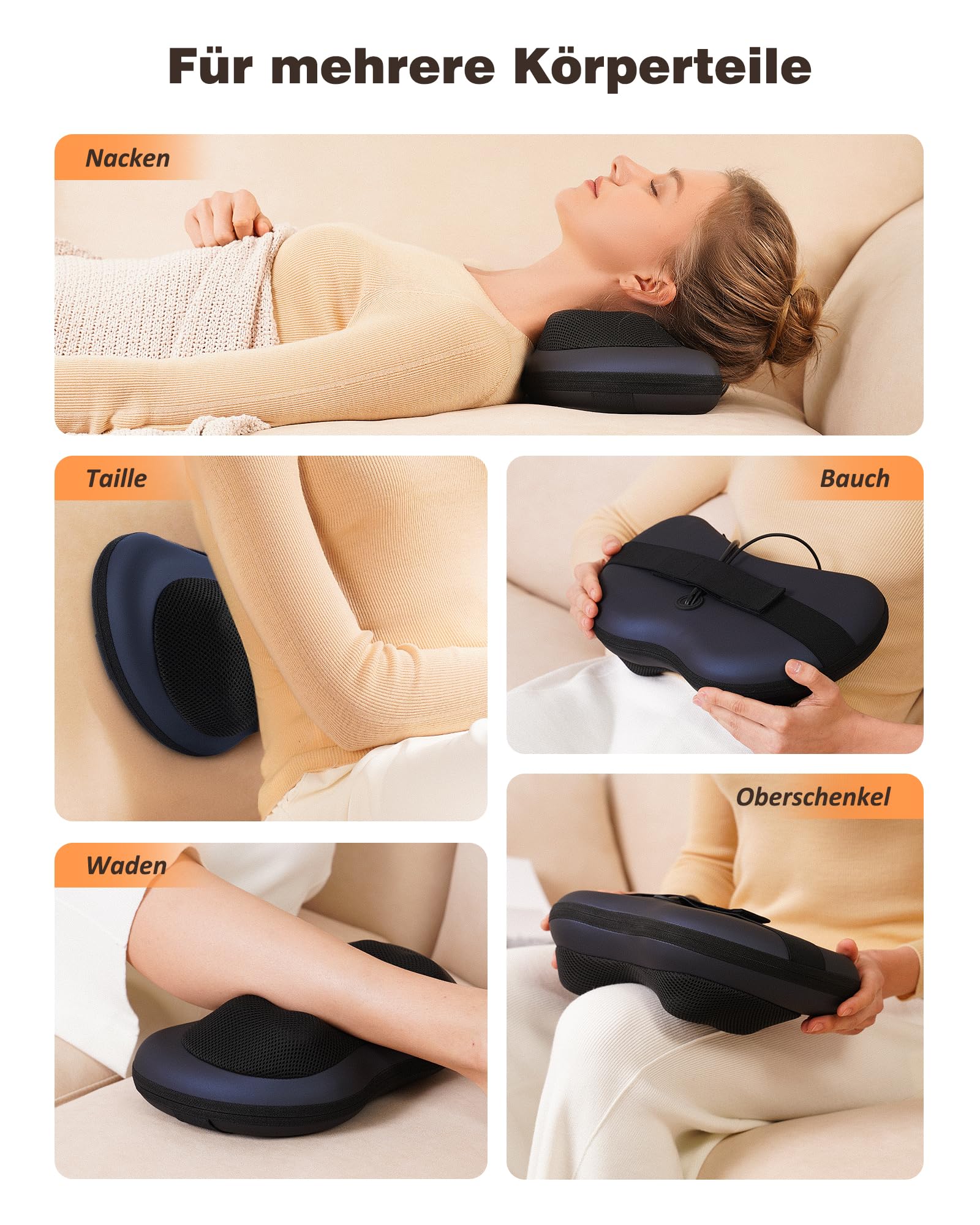 KNQZE Massaggiatore per collo con funzione di calore, massaggiatore Shiatsu con testine massaggianti rotanti 3D, cuscino massaggiante per collo, spalle e schiena, massaggiatore per la schiena, per