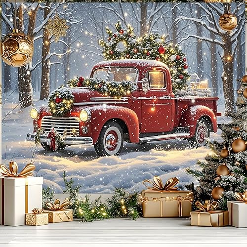 Miniatura 13 de Pancarta de Navidad 8 * 6 pies Telón de Fondo de Árbol de Chimenea Fondo de Vacaciones con Cajas de Regalo Luces de Guirnalda para Decoración