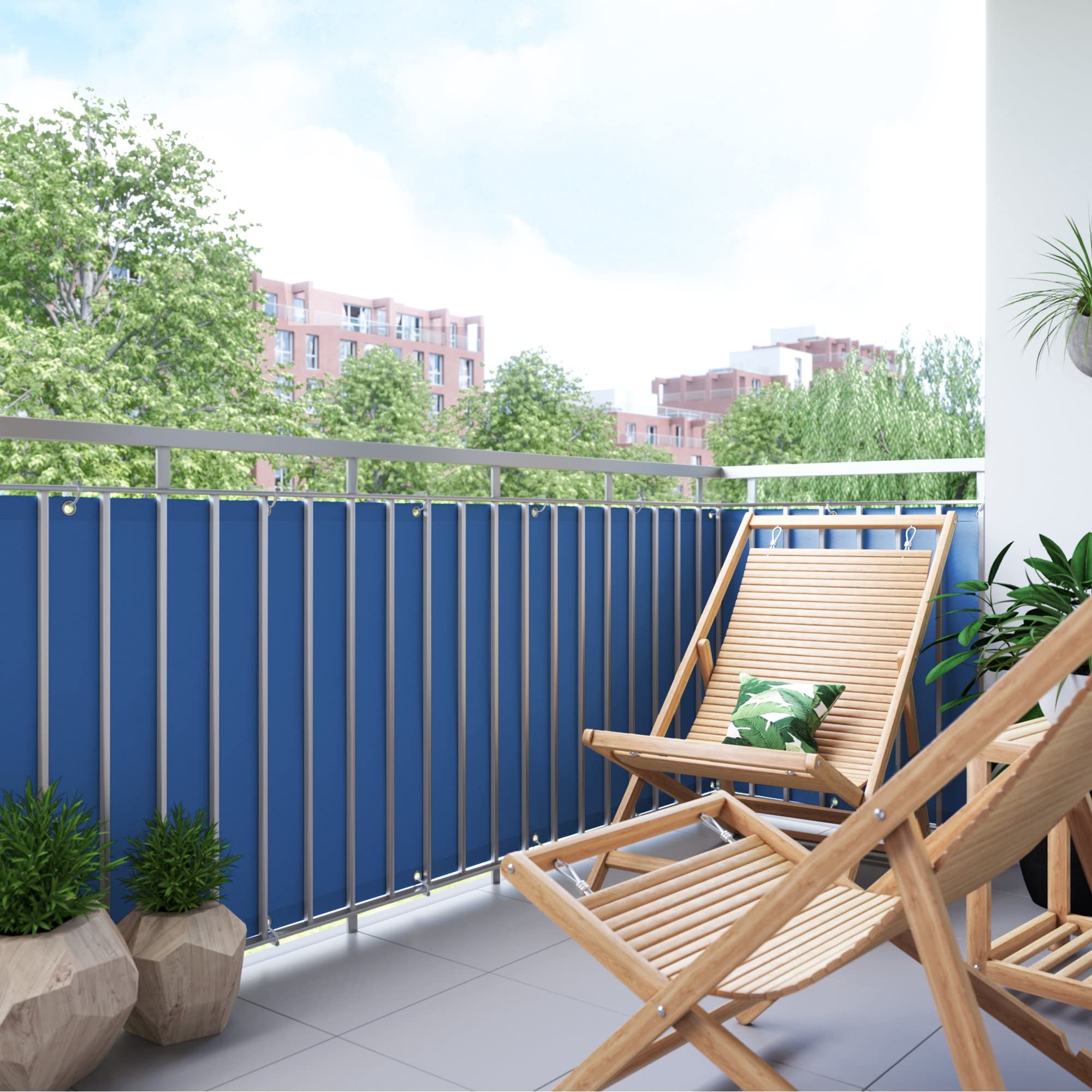 jarolift Brise Vue pour Balcon, Revêtement et Pare Vue de Balcon, Protection Contre Le Vent et Le Soleil, Étanche Á l'eau, 600 x 90 cm, (24 Oeillets) Bleu Azur