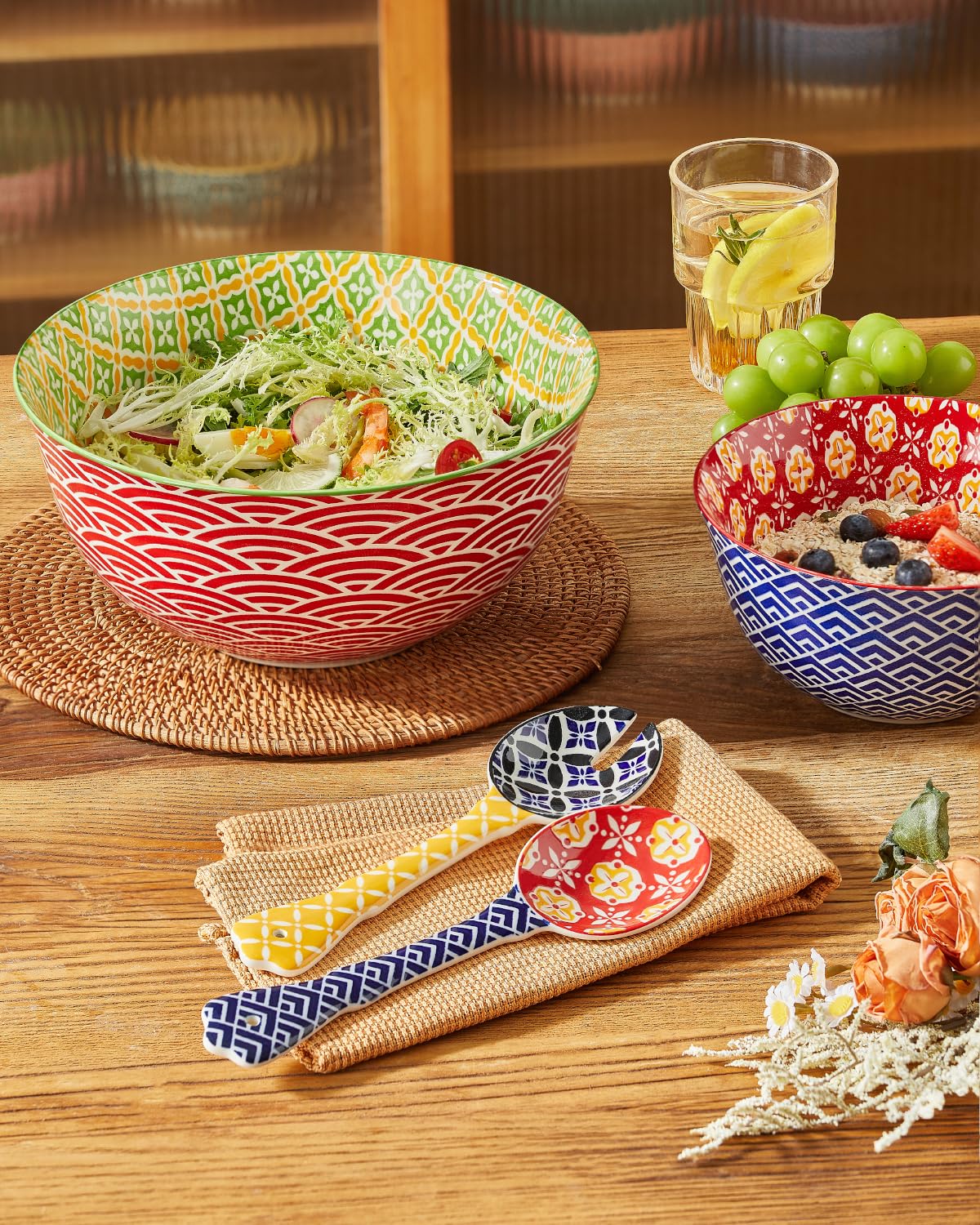 Yellow & Blue Ceramic Salad Servers - Set of 2 -3