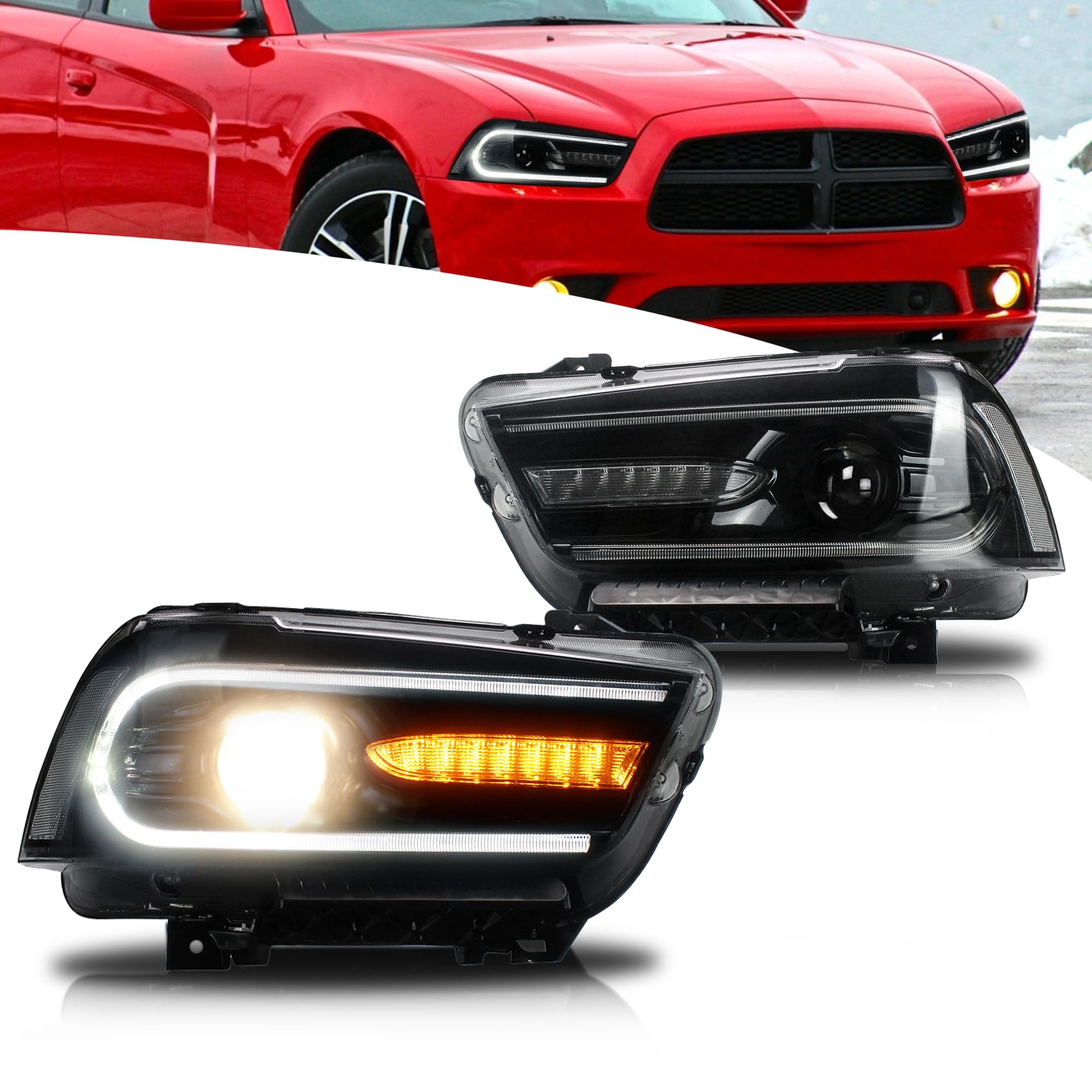 VLAND Faros Delanteros LED para Charger 2011-2014 [no para Charger SE 2012], con luces de giro secuenciales, 1 juego (lado del conductor + pasajero)