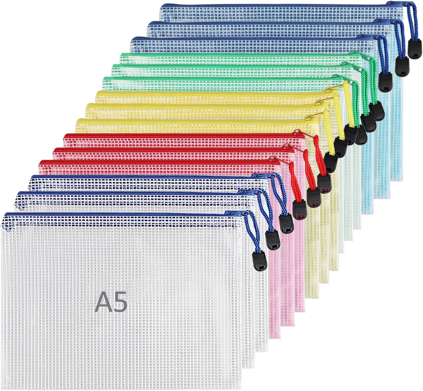 15 Piezas Bolsas de Archivo A5, Bolsas de Documentos, Plastico Impermeable Bolsas, para Almacenaje de Juguetes, Documentos, Escuela, Oficina y Hogar(5 colores)