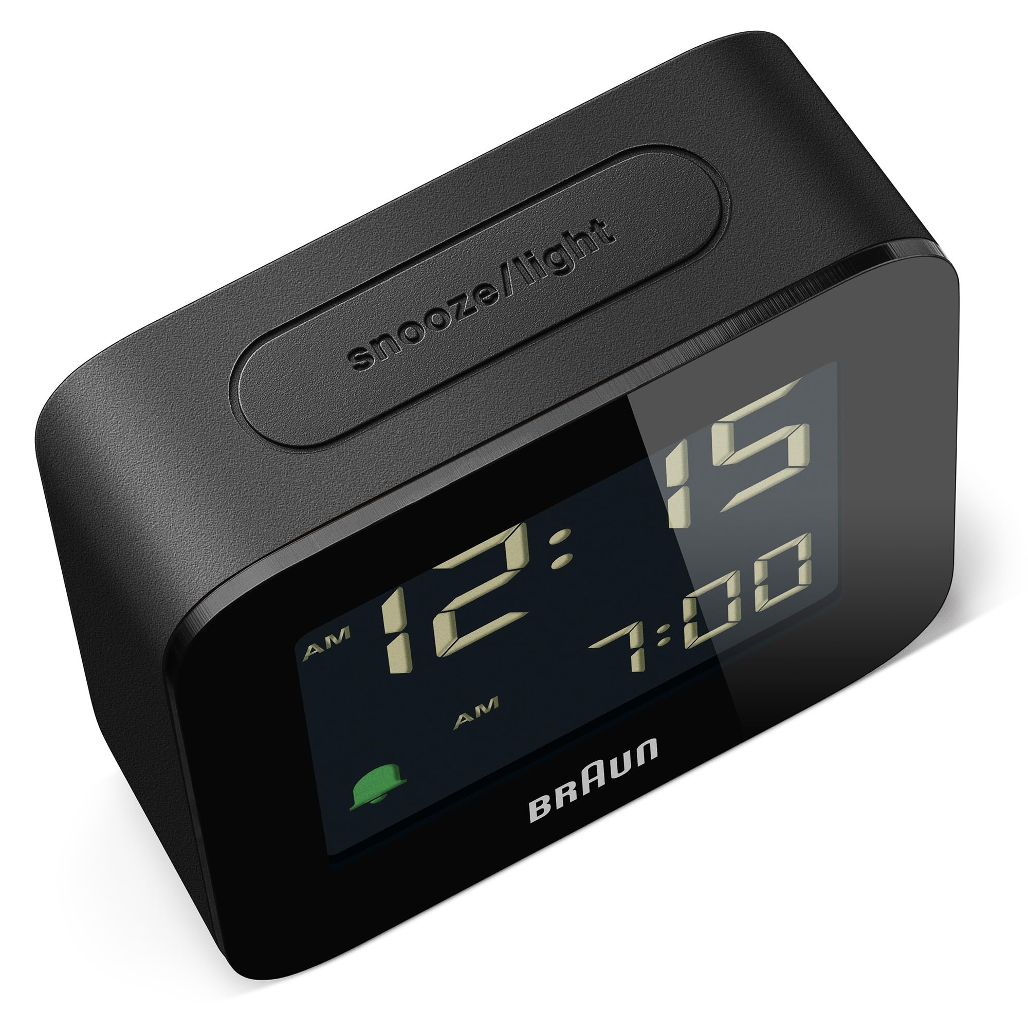 Braun Digital Alarm Clock with Snooze, Negative LCD Display, Quick Set, Crescendo Beep Alarm in White, model BC09W