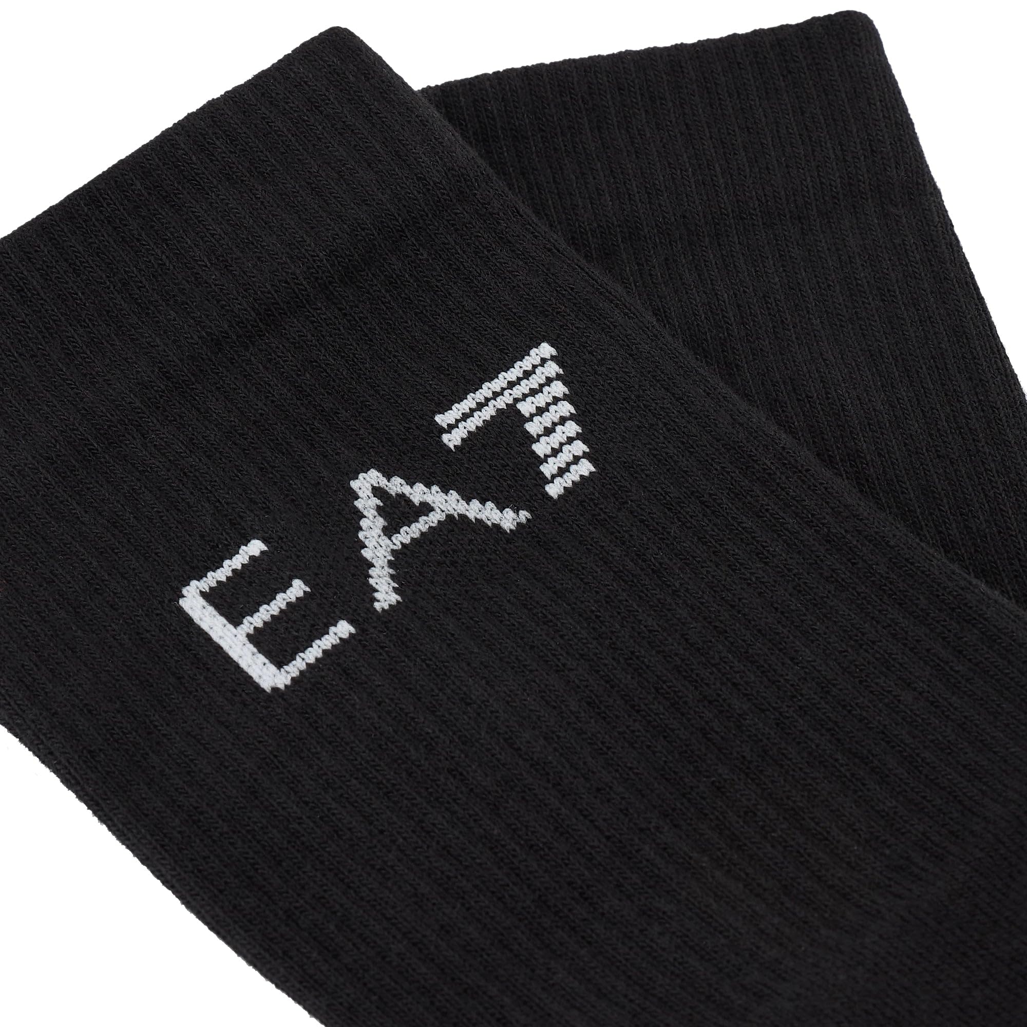 EA7 Emporio Armani Tennis Pro Athletic Socks, Black with White Logo, Ankle Length, Black, Medium