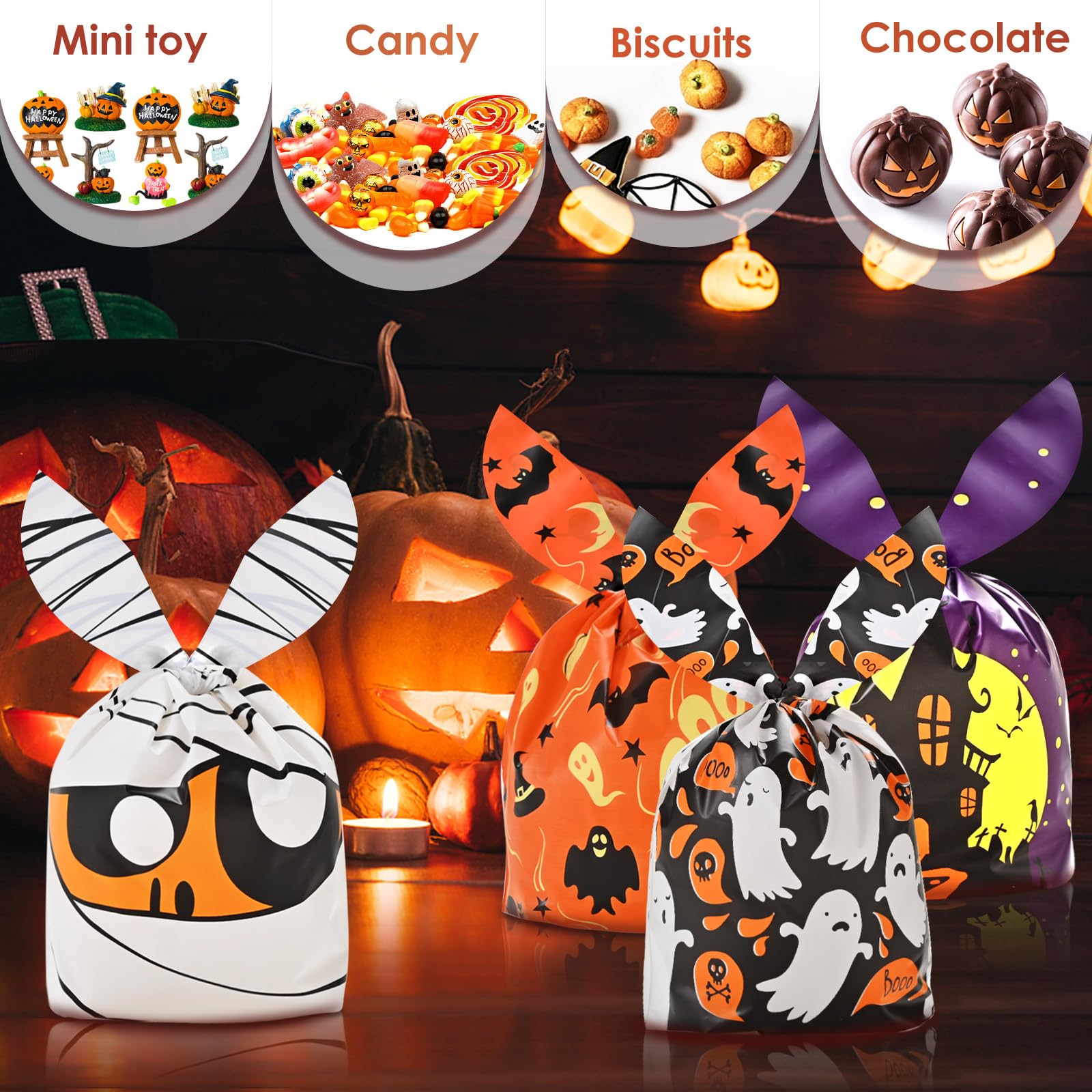 120 Sacs Bonbons Halloween Oreilles De Lapin - Paquet De Friandises Zombie Pour Fête