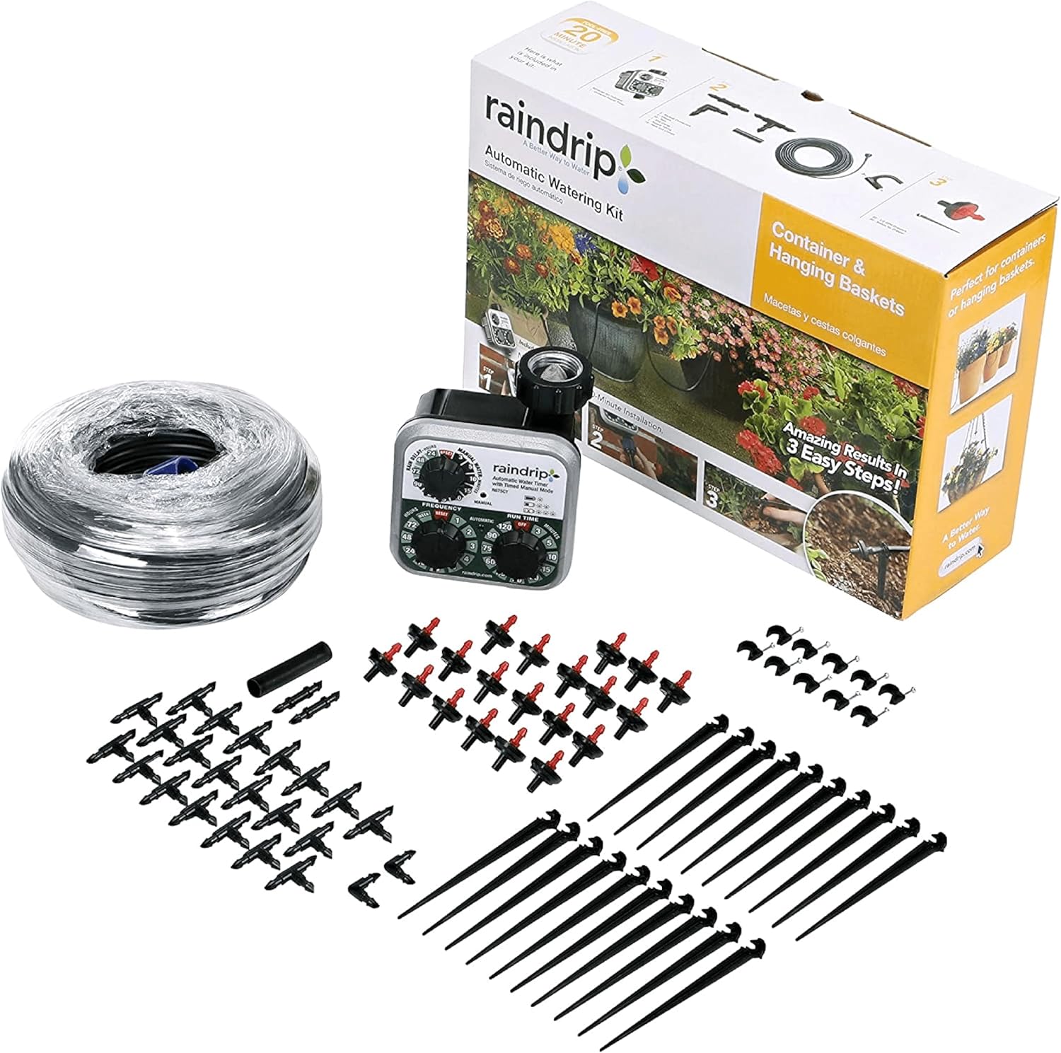 Raindrip Pro Gardener Drip Irrigation Kit components laid out