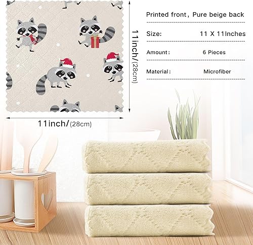 Miniatura 3 de KLL Cute Raccoon Wildlife Christmas Car Cleaning Cloth Countertop Tea Towels Kitchen Fall Christmas Hand Towels for Kitchen Absorbent Dish Towels