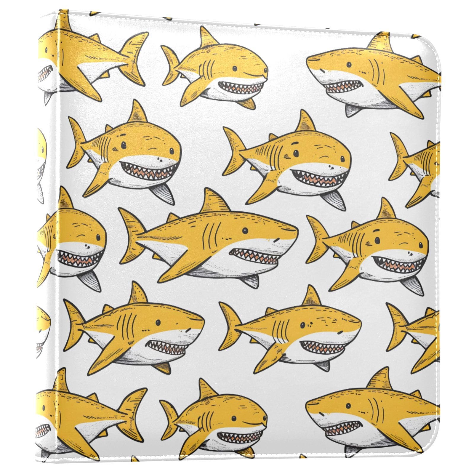 JIPONI Yellow Sharks Large Photo Album, DIY Leather Cover Scrapbook Albums for 4x6 5x7 6x8 Pictures, Self Adhesive Memory Book for Wedding, Baby, Family