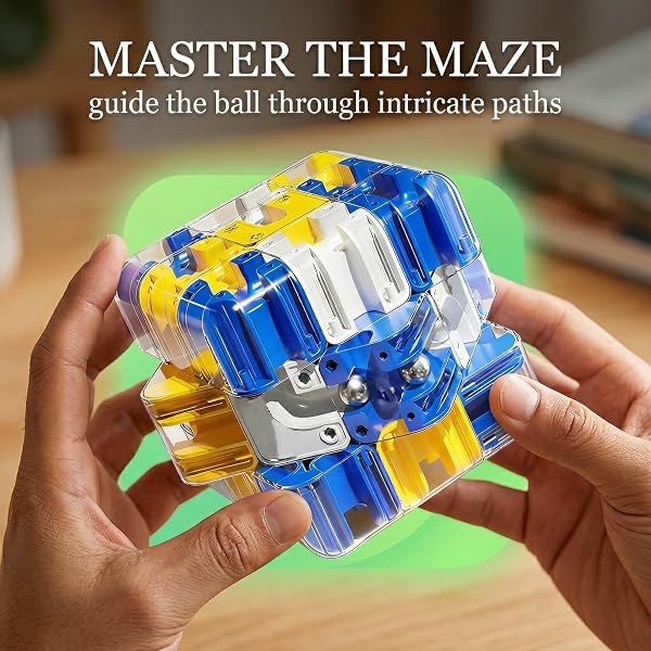 Grande Cubo Labirinto 3D, Giocattolo Stimolante per il Cervello, Giocattolo Labirinto di Biglie 3D, Sviluppo Logico Antistress, per Bambini e Adulti, Famiglia e Amici (Blu) - 2