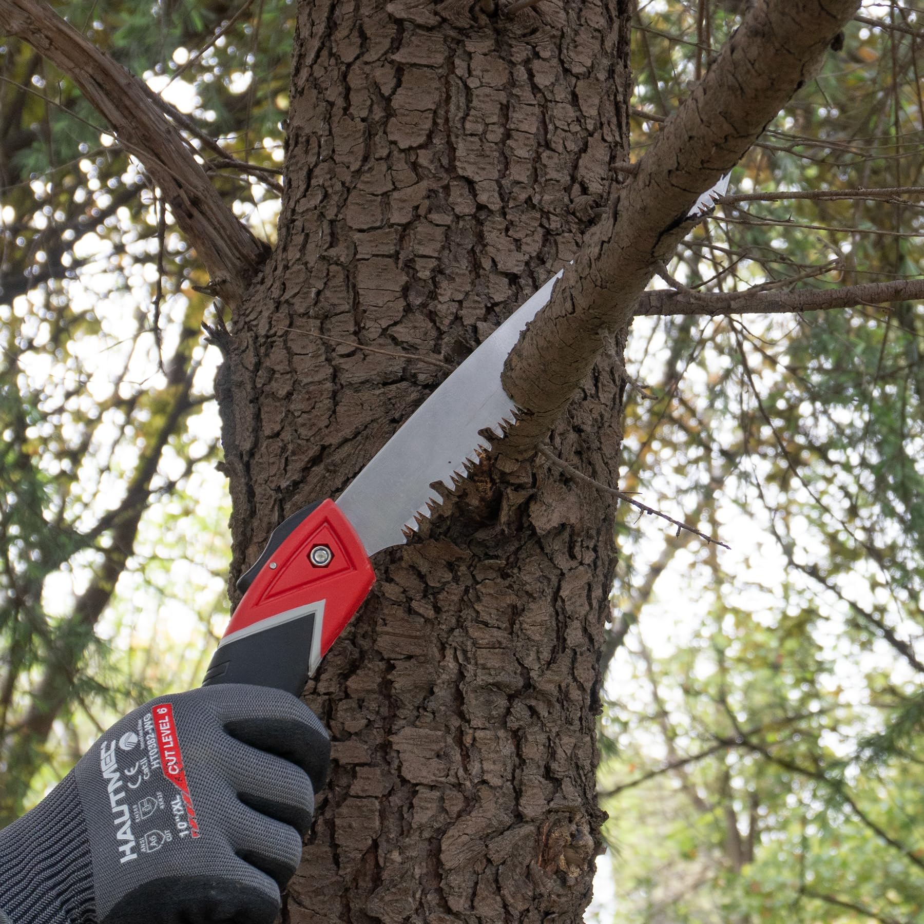 HAUTMEC Sierra de podar de 230 mm, sierras de mano plegables para cortar madera, árboles, sierra de jardín con goletas profundas, hoja SK5 y mango de goma antideslizante para ramas, camping y