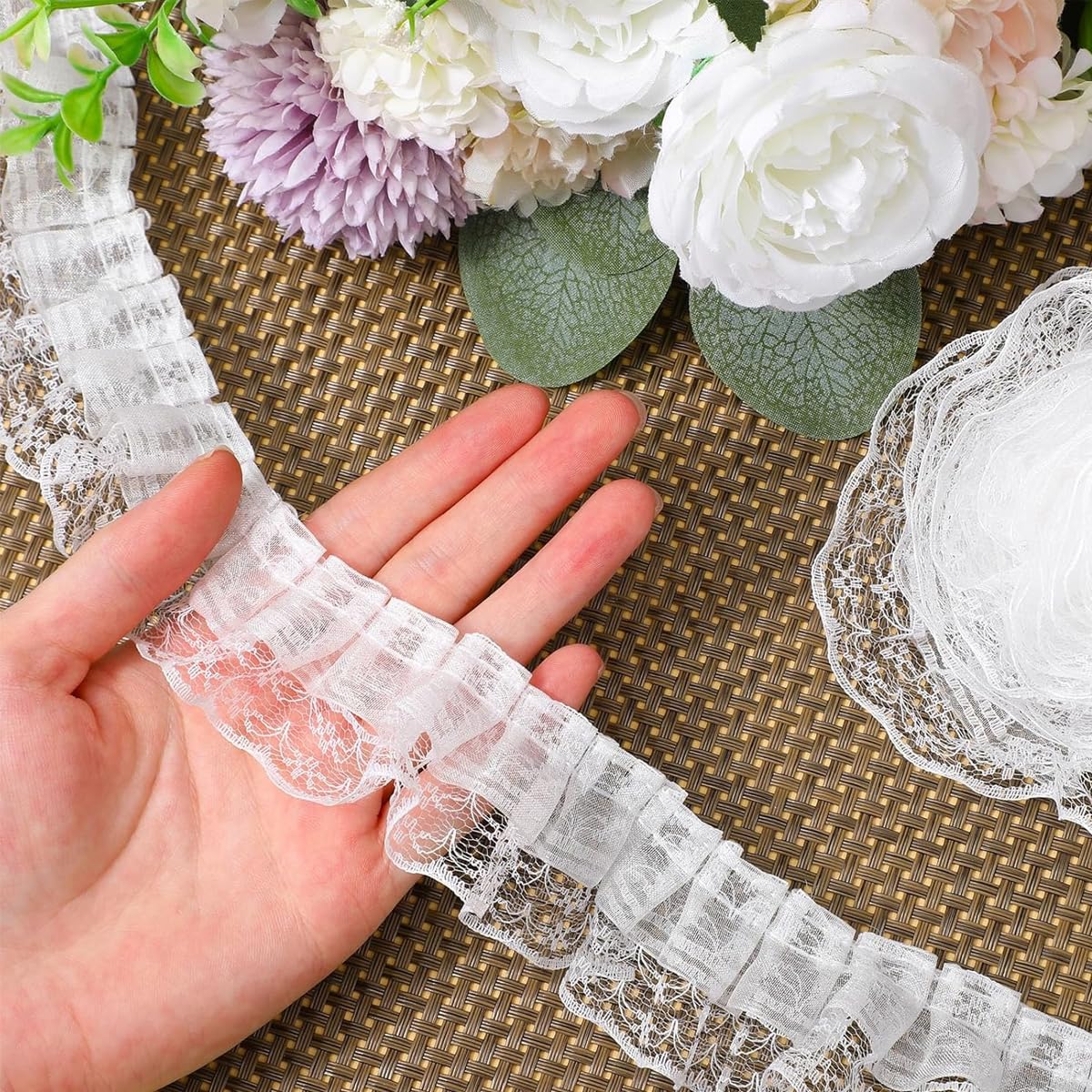 HASTHIP® White Lace Trim Crinkle Ribbon for DIY Crafts, Sewing, Garment Embellishment & Home Decor, Elegant White Layered Lace Trim for Accessories & DIY Projects, 5 Meters x 4.5cm-image-49