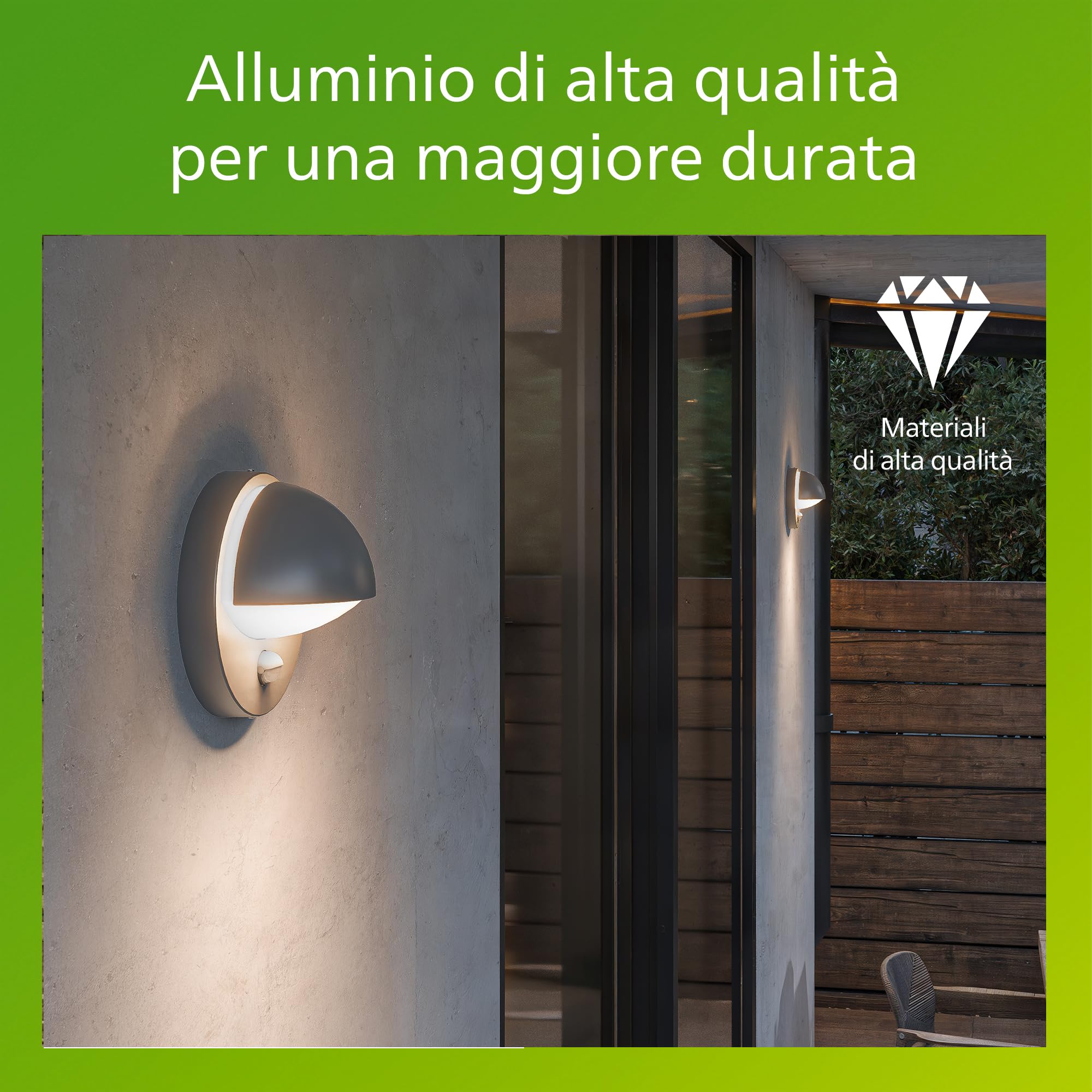 Philips June applique LED, Lampada da Esterno, Resistente a Intemperie IP44, Sensore di Movimento a Infrarossi, Durevole, Alluminio, Design Moderno, Antracite, Lampadina E27 Venduta Separatamente
