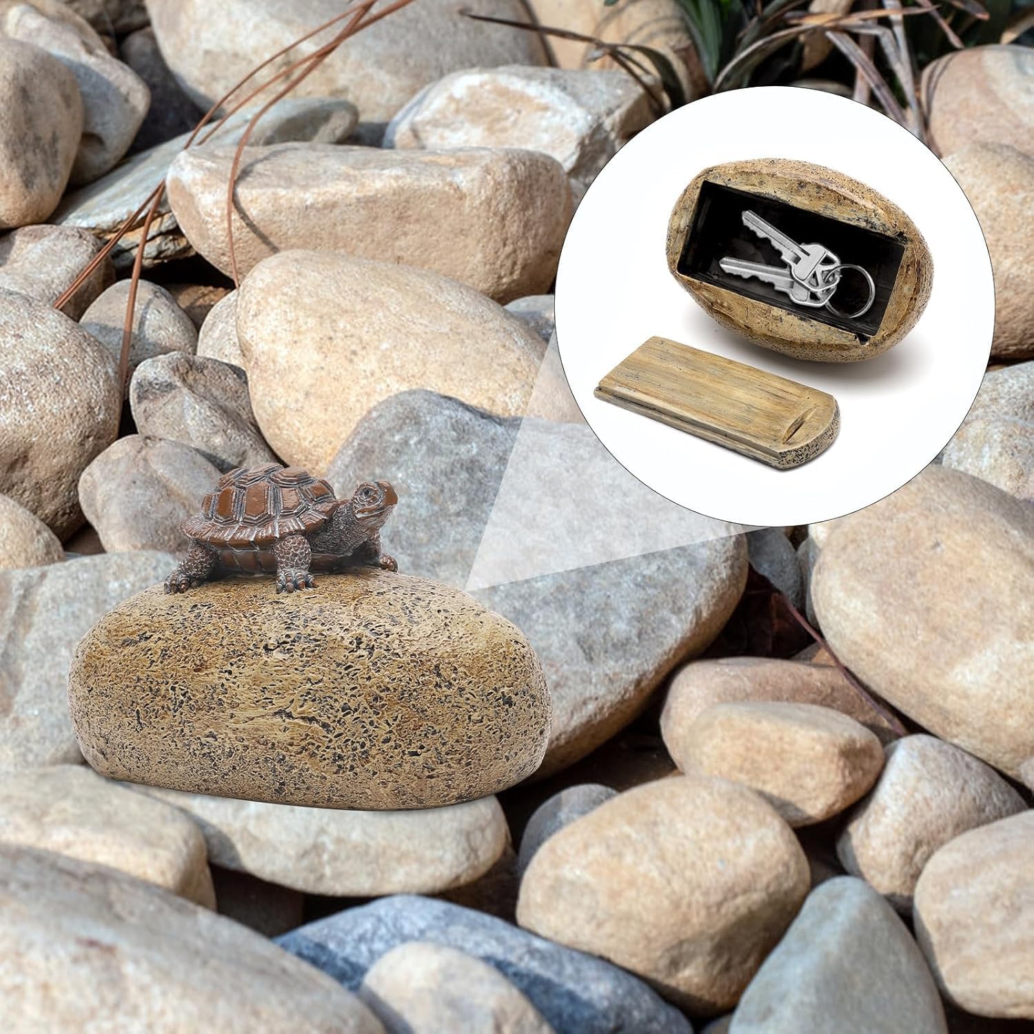 Escondite para Llaves al Aire Libre, Piedra con Compartimento Secreto de Resina, Diseño de Tortuga, Resistente a la Intemperie, Ideal para Exteriores, Jardín, Garaje y Patio