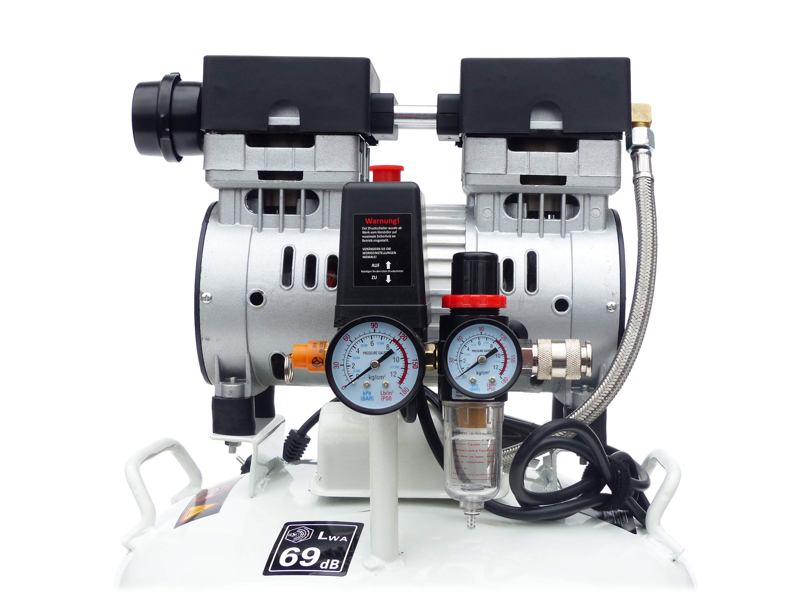 KnappWulf Flüsterkompressor Kompressor leise Druckluftkompressor KW1040 mit 40L Kessel 69dB ölfrei 8 bar 185L/min inkl. Wasserabscheider Druckminderer silent