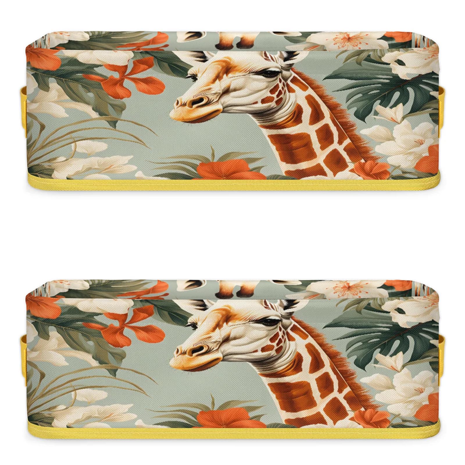 Watercolor Giraffes Bathroom Storage Basket Waterproof Foldable Storage Bins with Handles Decorative Toilet Paper Storage Basket for Organizing for House Bathroom Toiletries Set of 2