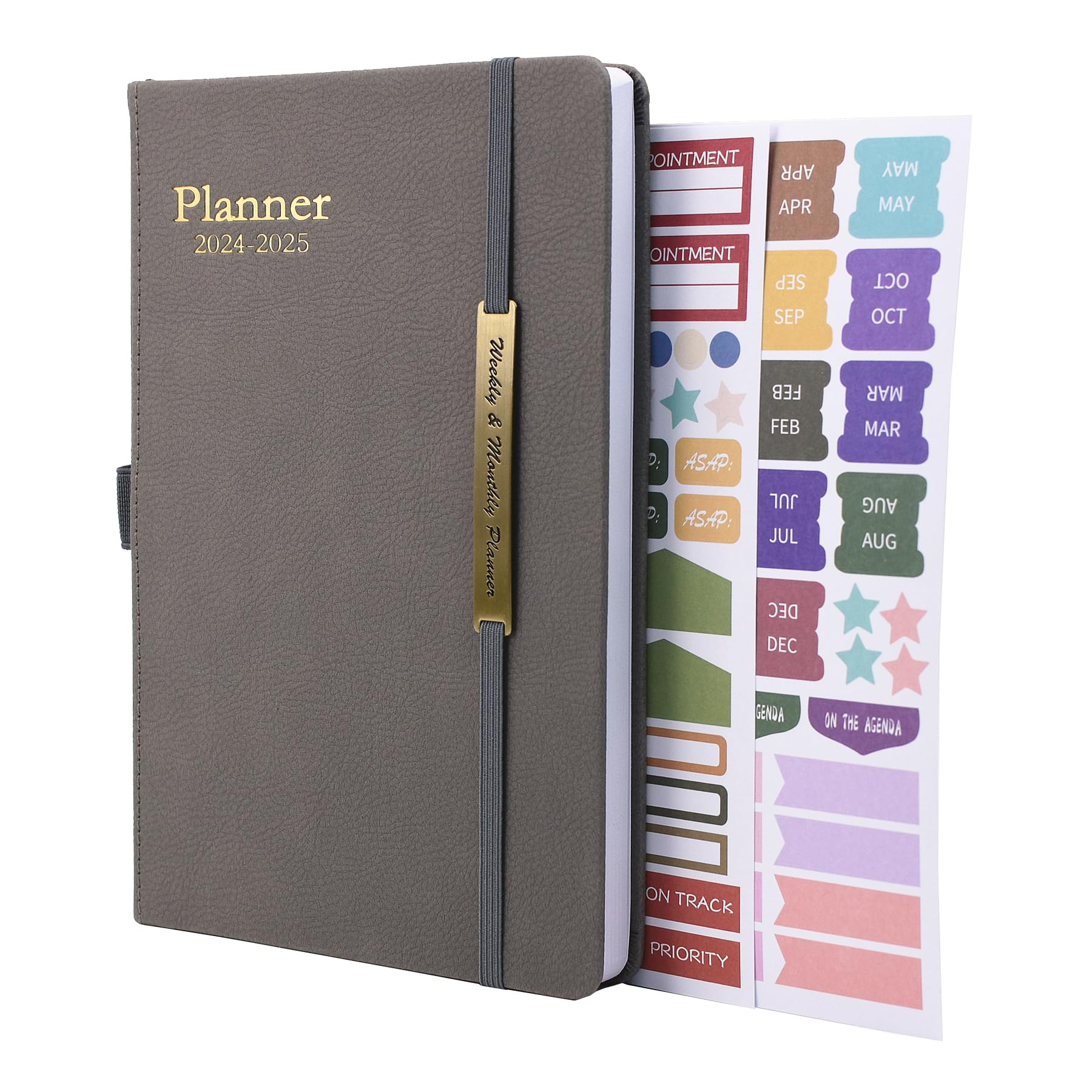 Mid Year Diary 2024-2025 - A5 Week to View, Weekly & Monthly Planner with Leather Cover, Pen Loop, Inner Pocket (Grey)