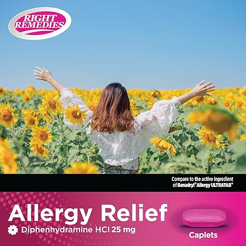 Miniatura 6 de RIGHT REMEDIES Alivio de la alergia antihistamínico difenhidramina HCl 25 mg comprimidos, alivia los estornudos, secreción nasal, síntomas de fiebre
