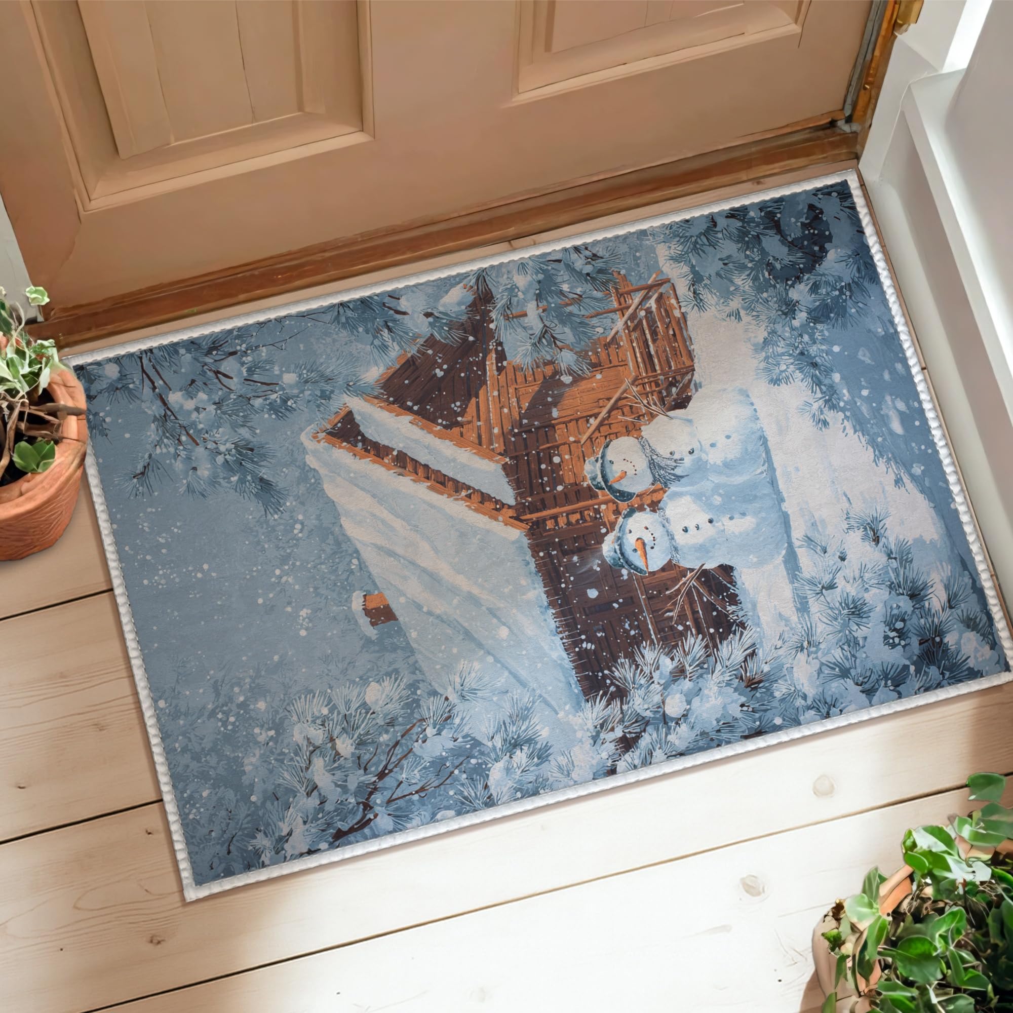 Tapis de porte d'entrée anti-saleté bleu d'hiver contre l'humidité
