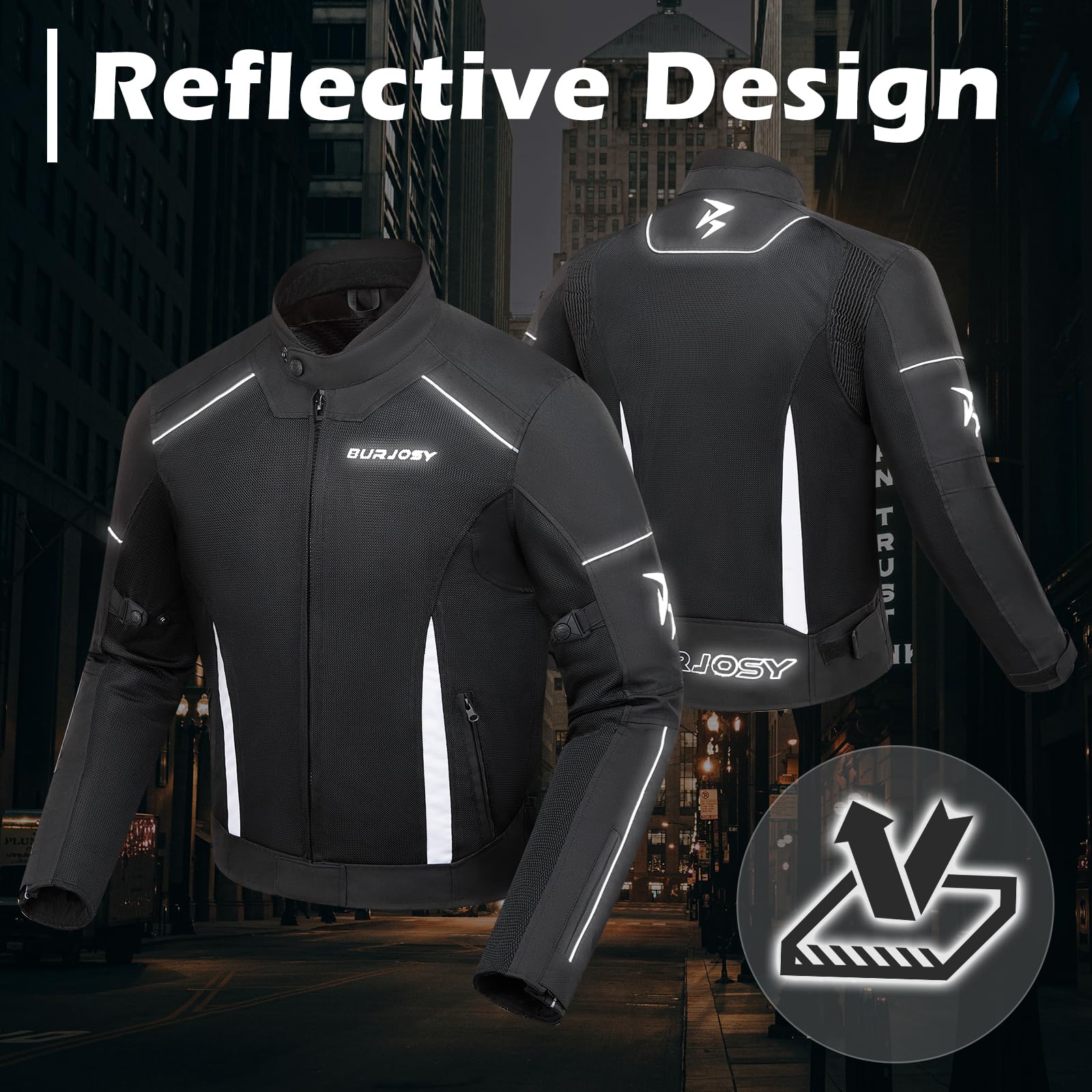 Chaqueta de moto de Verano para Hombre con Protectores, Chaqueta de Motocicleta de Malla Transpirable Reflectante Ligera