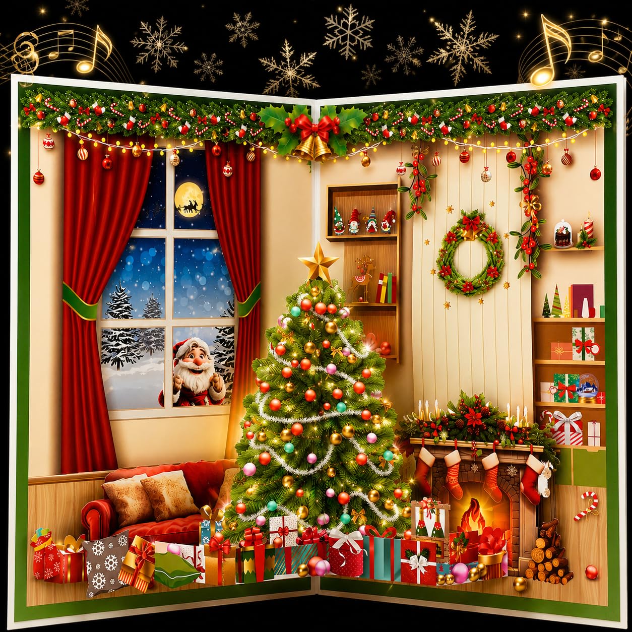 APOTODITO Cartes de Noël musicales 3D, carte pop-up avec musique et lumière, carte de vœux pop-up pour la famille, les amis, les enfants en vacances, le Nouvel An