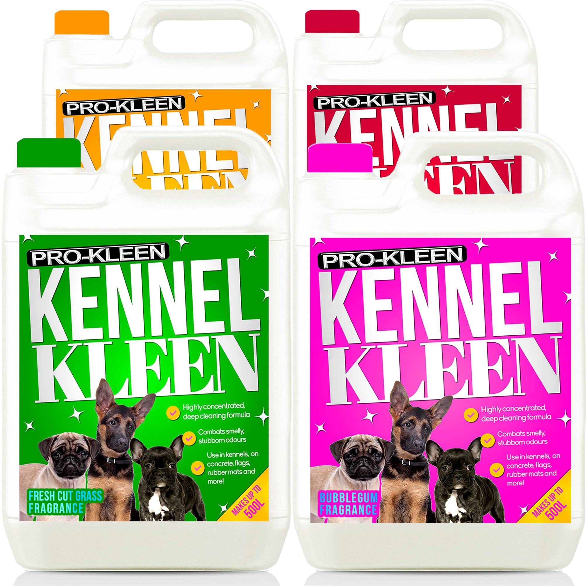 Pro-KleenKennel Disinfectant, Cleaner & Deodoriser (Bubblegum, Cherry, Lemon and Fresh Cut Grass Fragrance) - 20L Pack - Tested according to DVG (German Veterinary Medical Society)