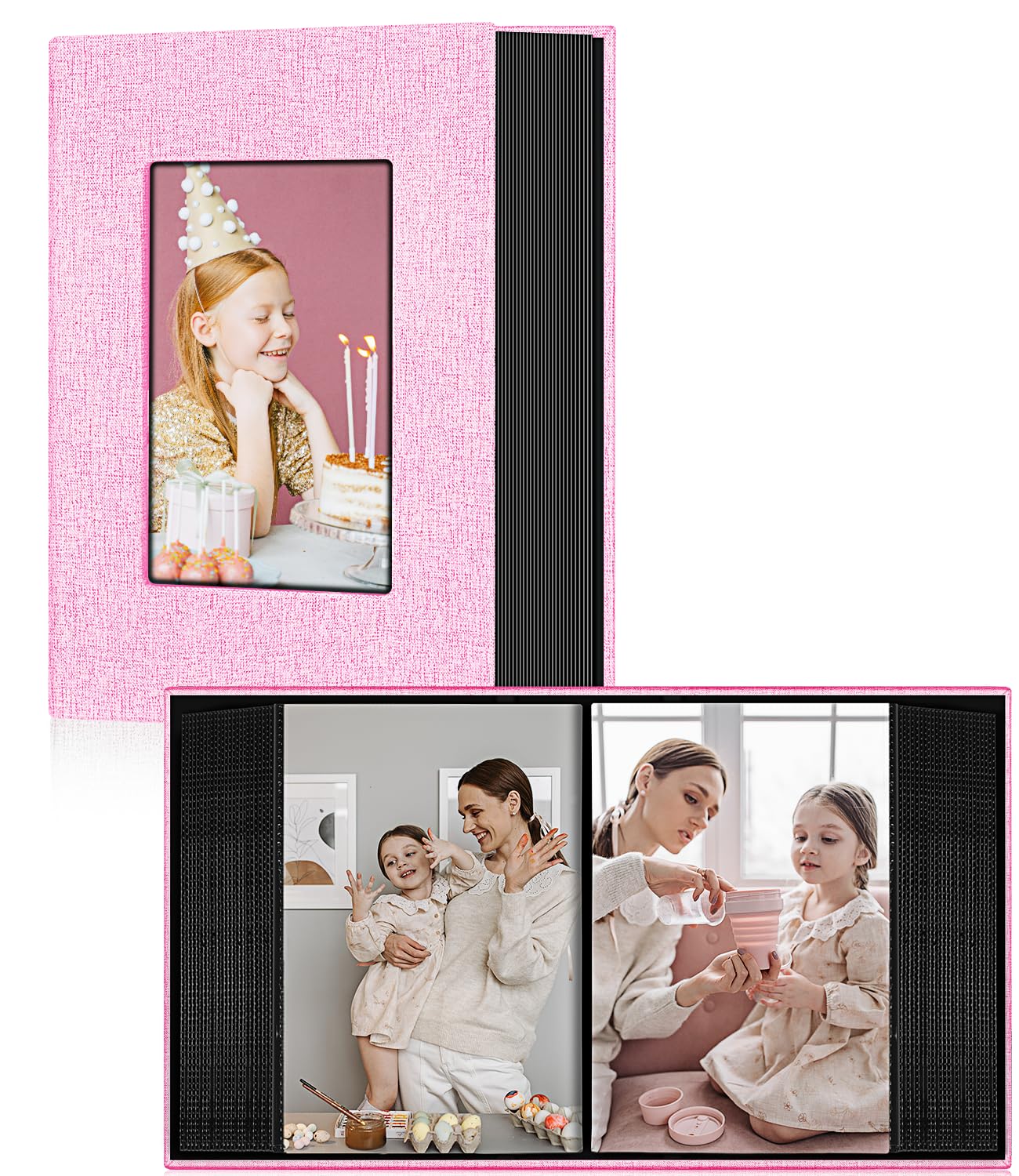 Photo Album 4x6,Linen Cover Slide-in Photo Album Book Can Holds 100 4x6 Photos with 50 Black Sheets for Family,Wedding,B